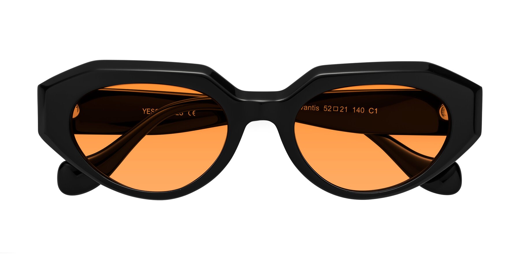 Folded Front of Vantis in Black with Orange Tinted Lenses