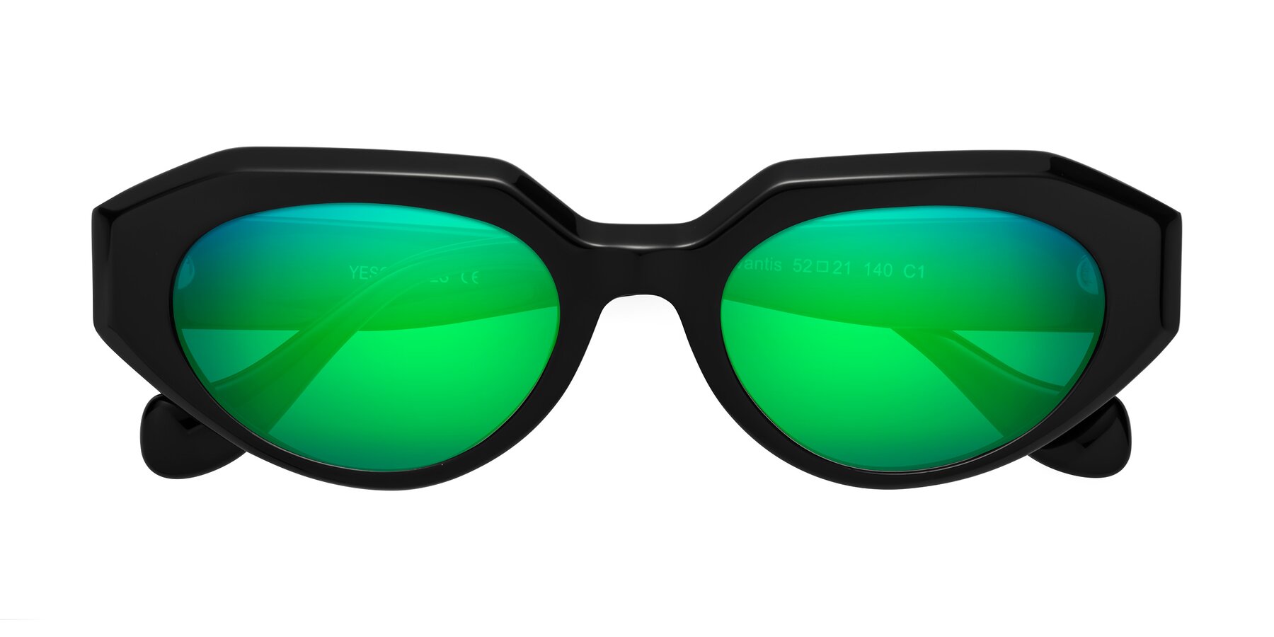 Folded Front of Vantis in Black with Green Mirrored Lenses