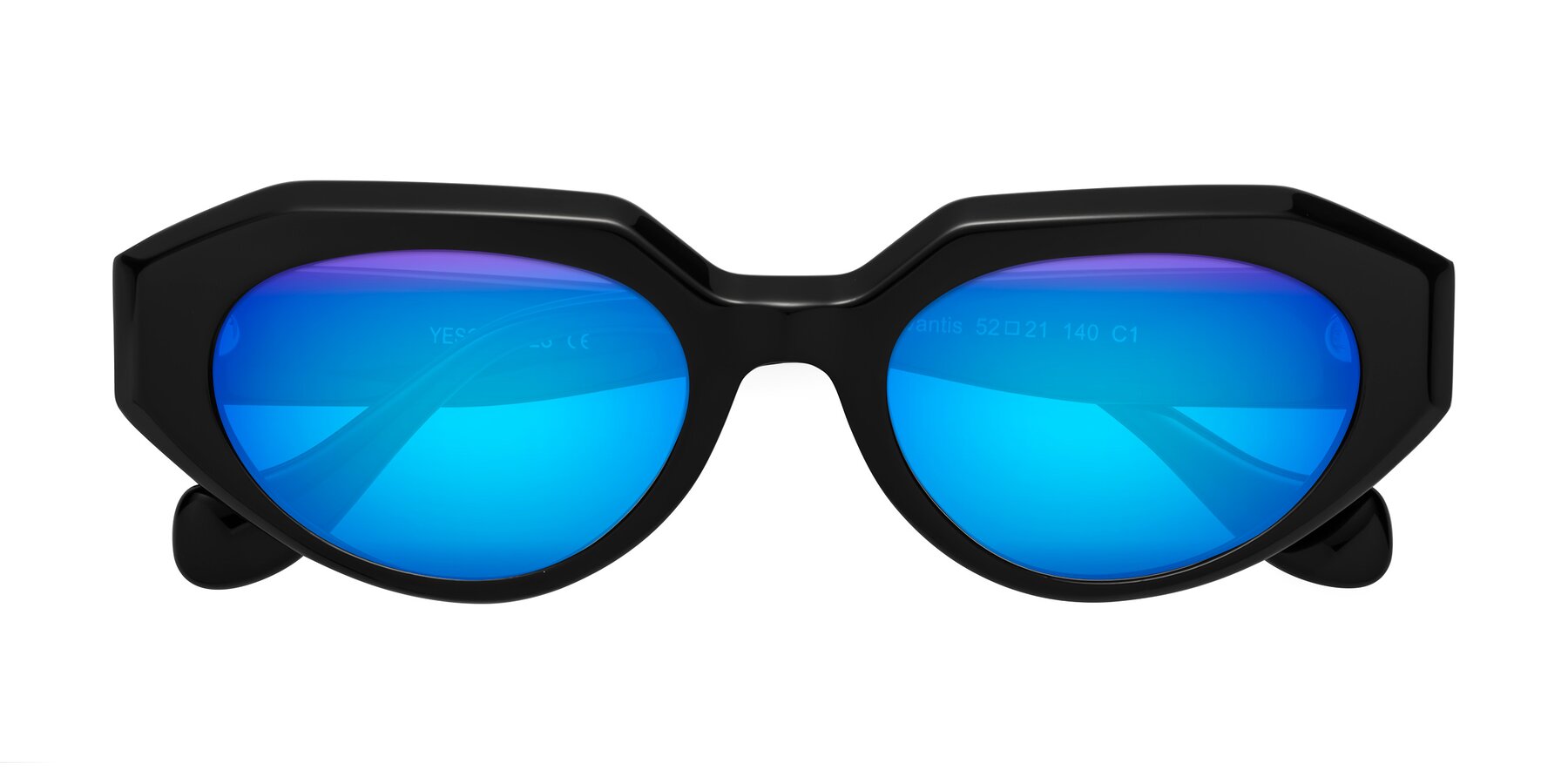 Folded Front of Vantis in Black with Blue Mirrored Lenses
