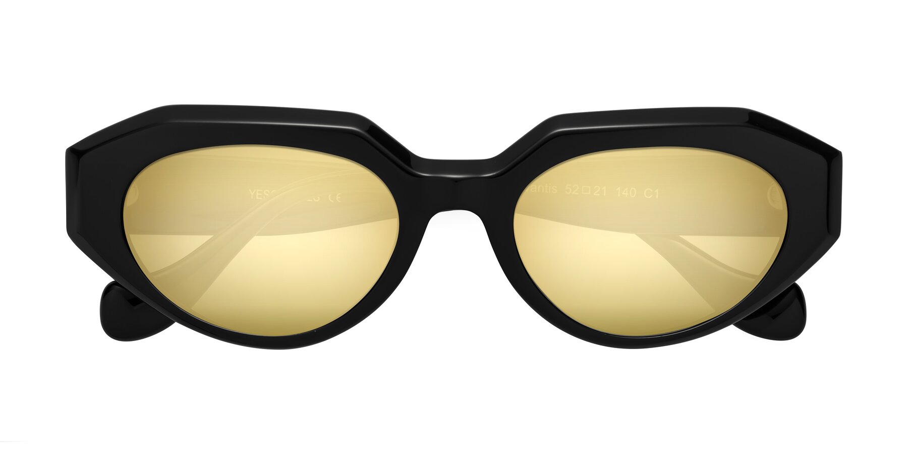 Folded Front of Vantis in Black with Gold Mirrored Lenses