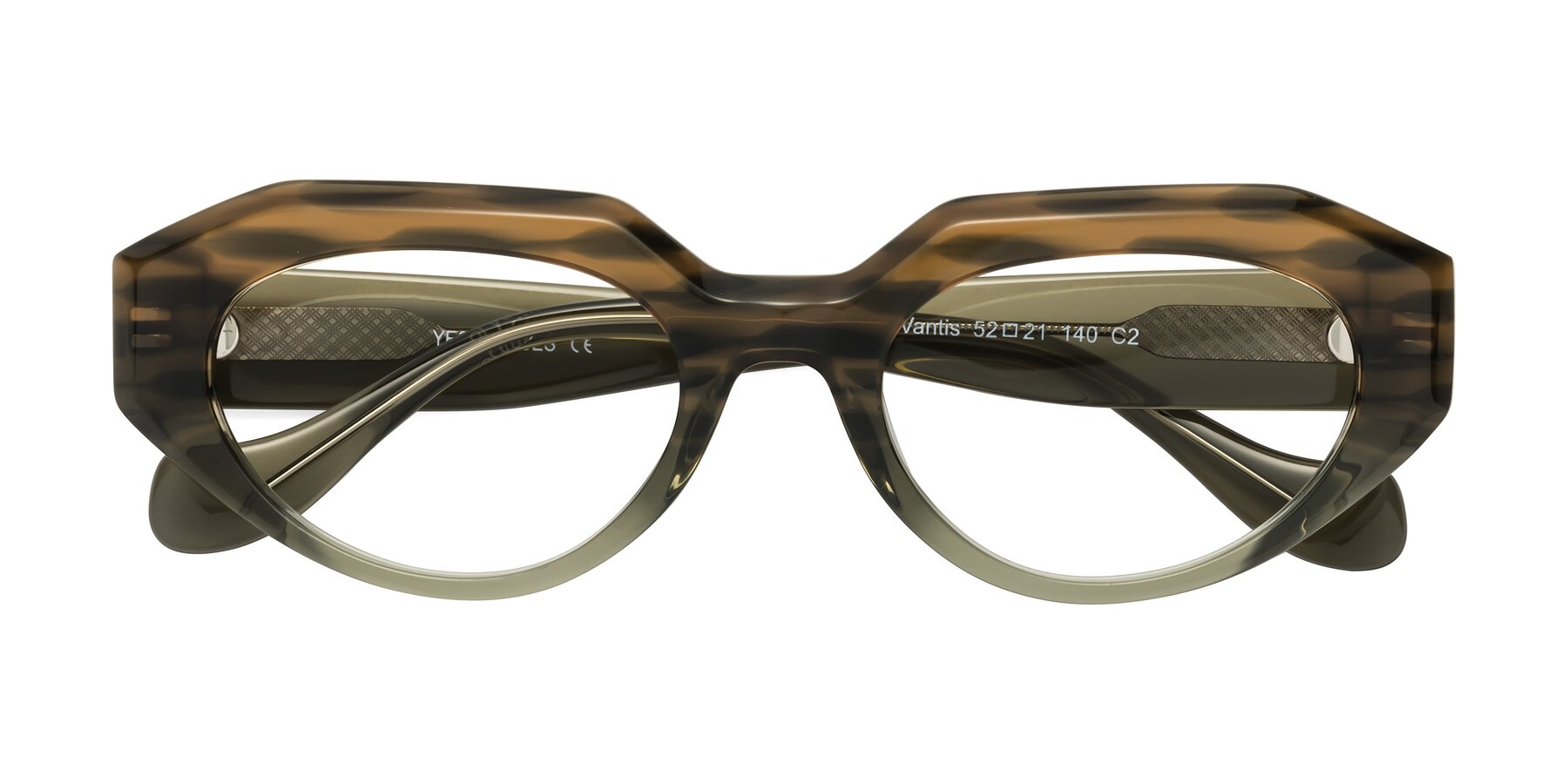 Folded Front of Vantis in Brown Striped with Clear Eyeglass Lenses