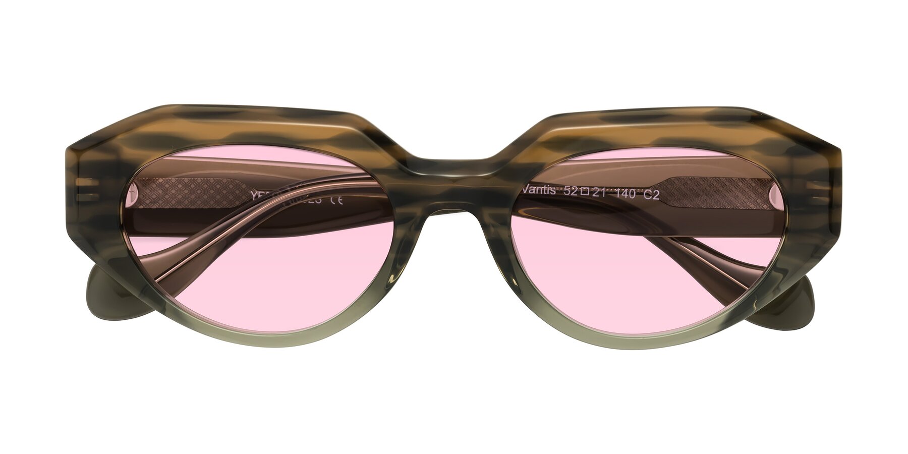 Folded Front of Vantis in Brown Striped with Light Pink Tinted Lenses