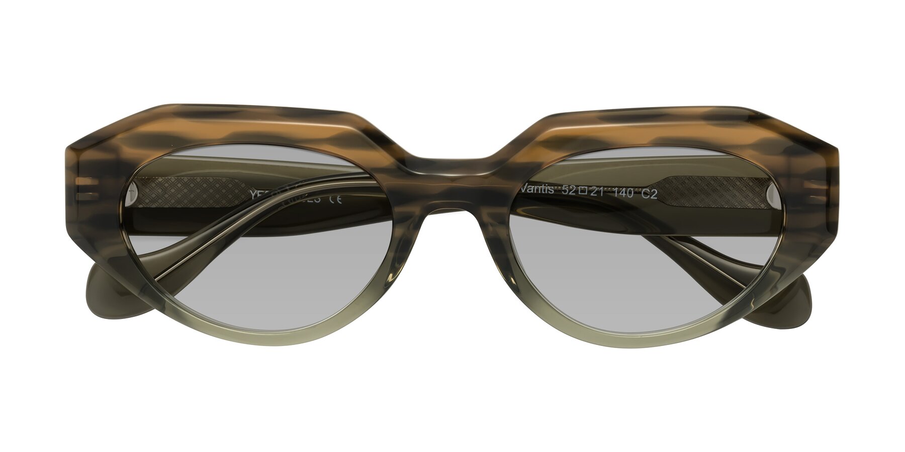 Folded Front of Vantis in Brown Striped with Light Gray Tinted Lenses