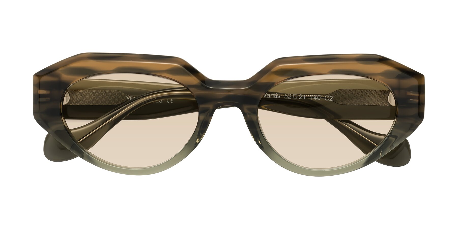 Folded Front of Vantis in Brown Striped with Light Brown Tinted Lenses