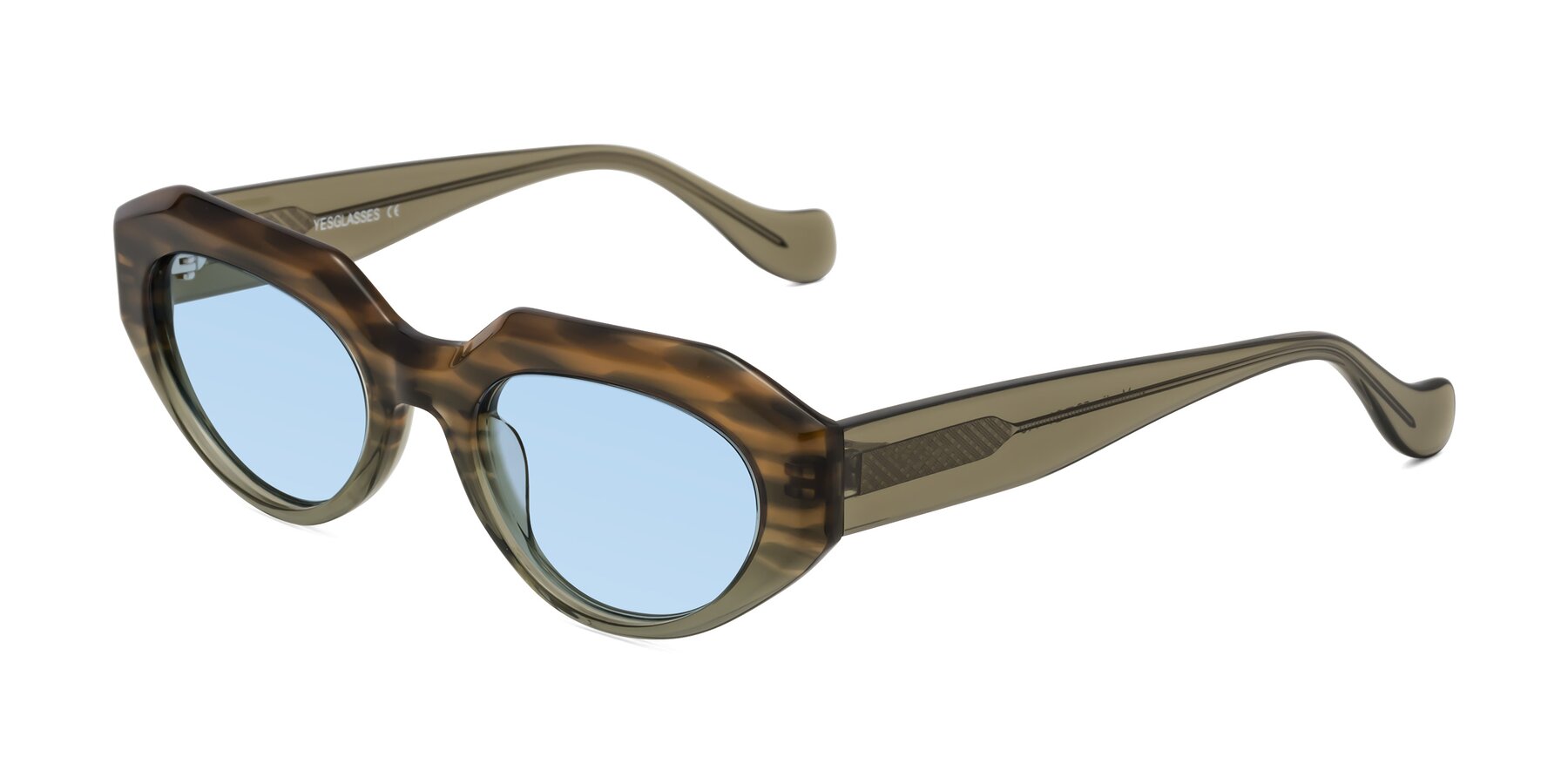 Angle of Vantis in Brown Striped with Light Blue Tinted Lenses