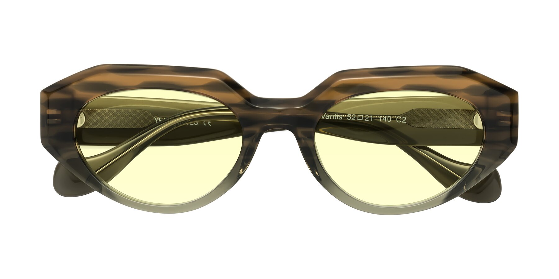 Folded Front of Vantis in Brown Striped with Light Yellow Tinted Lenses