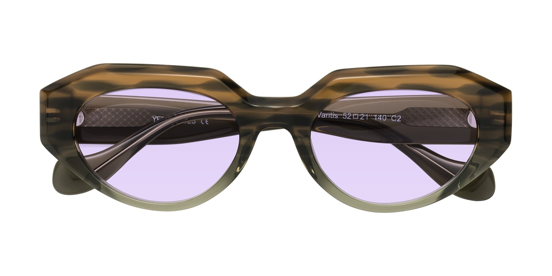 Folded Front of Vantis in Brown Striped with Light Purple Tinted Lenses