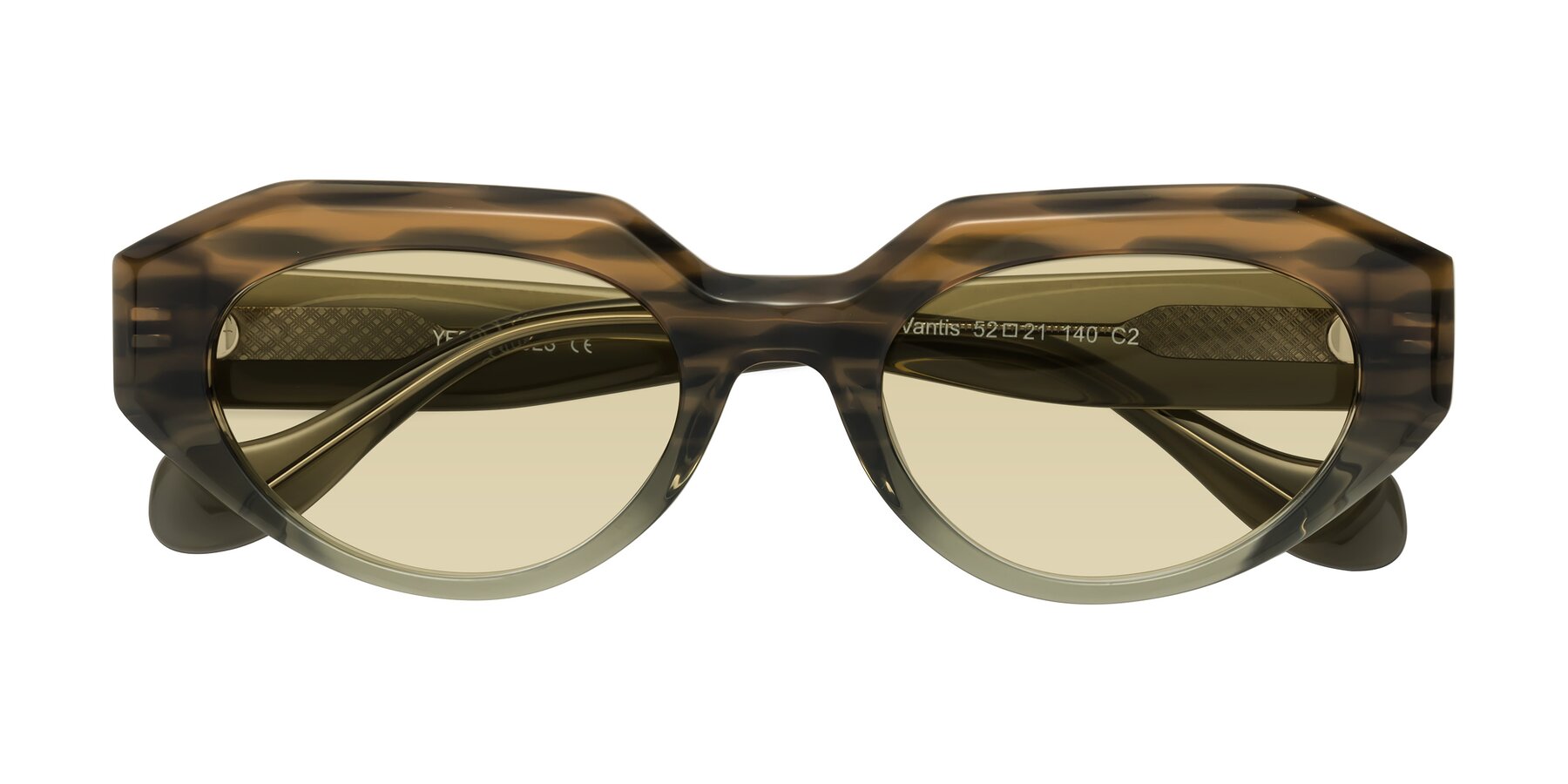 Folded Front of Vantis in Brown Striped with Light Champagne Tinted Lenses