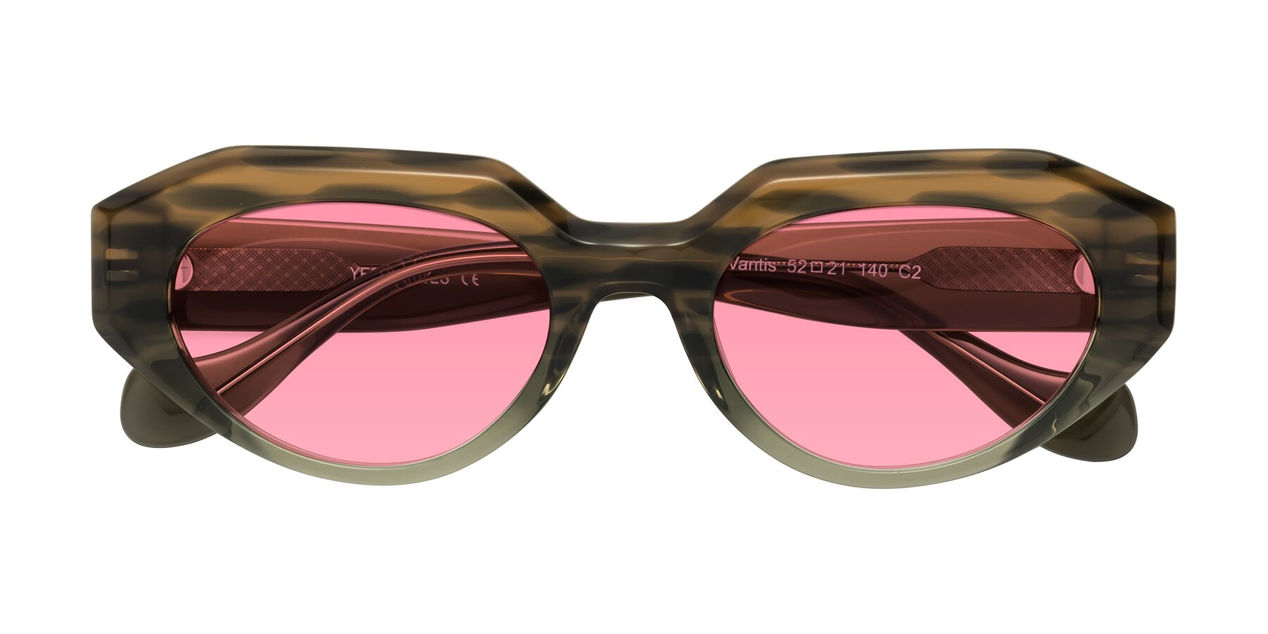 Folded Front of Vantis in Brown Striped with Pink Tinted Lenses