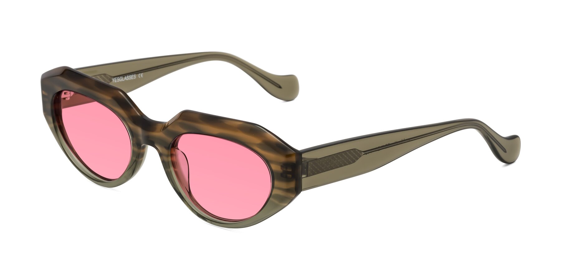 Angle of Vantis in Brown Striped with Pink Tinted Lenses