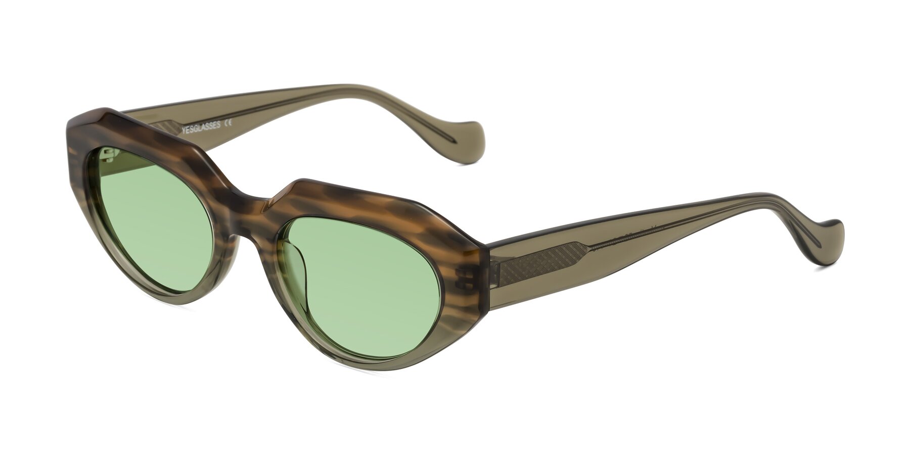 Angle of Vantis in Brown Striped with Medium Green Tinted Lenses