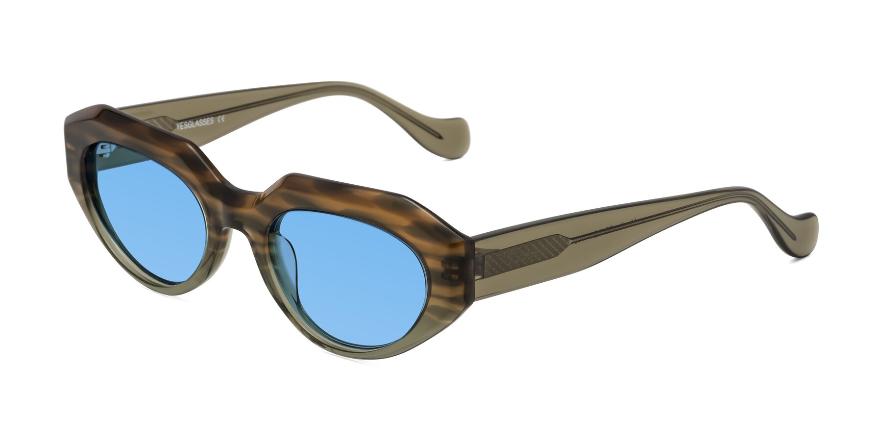 Angle of Vantis in Brown Striped with Medium Blue Tinted Lenses