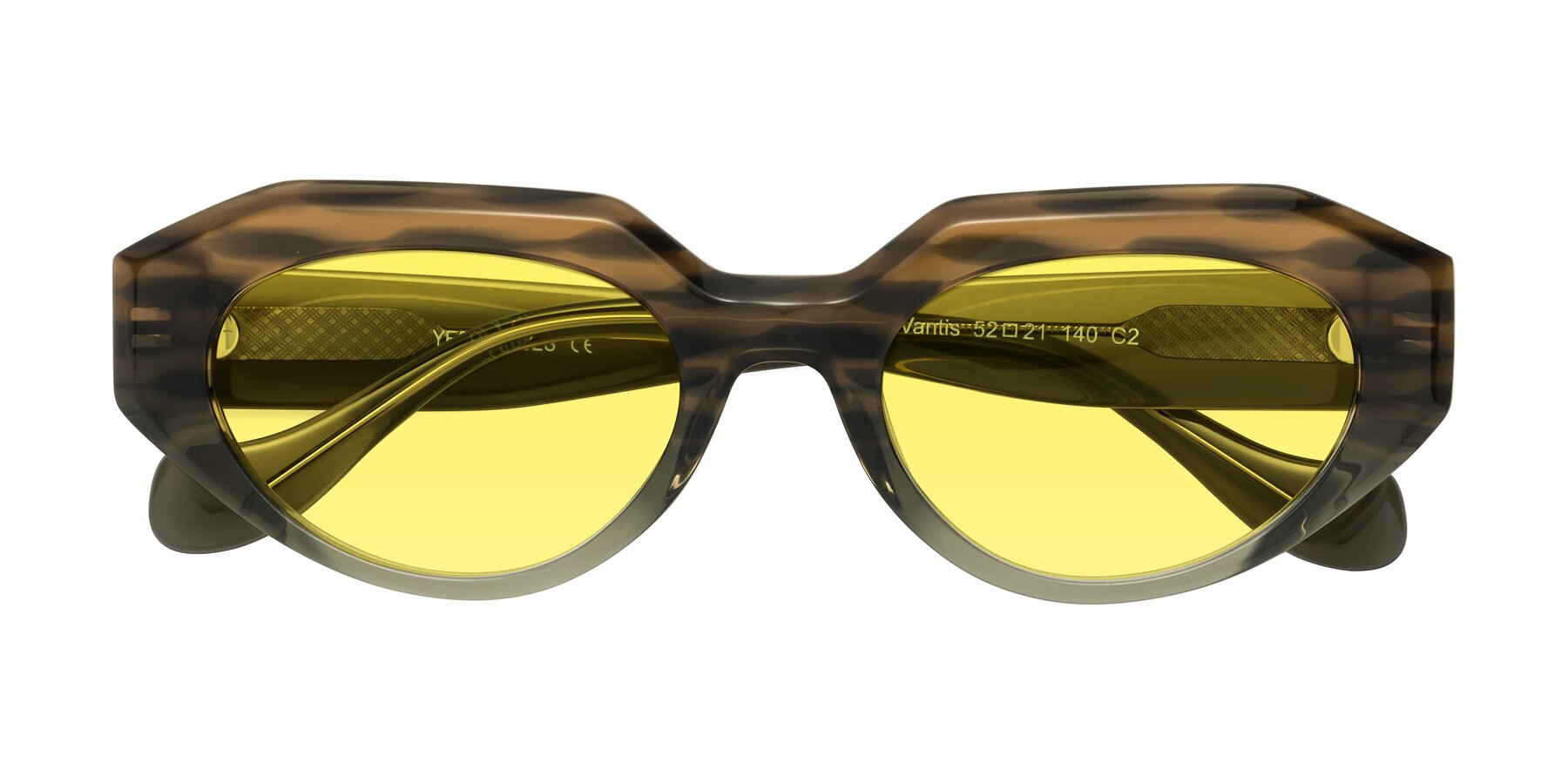 Folded Front of Vantis in Brown Striped with Medium Yellow Tinted Lenses