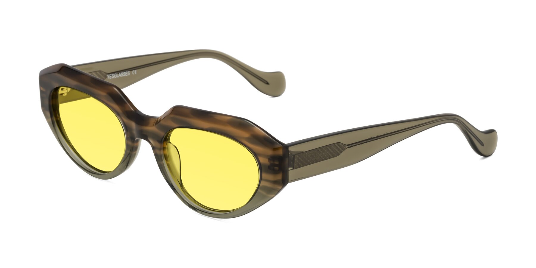 Angle of Vantis in Brown Striped with Medium Yellow Tinted Lenses