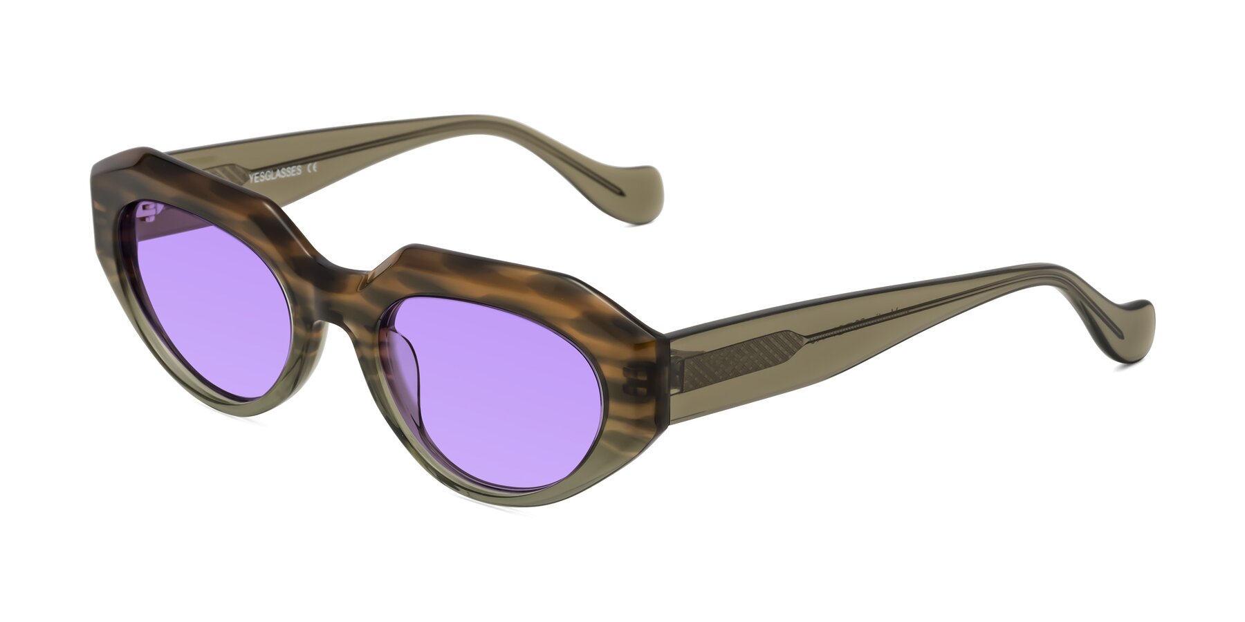 Angle of Vantis in Brown Striped with Medium Purple Tinted Lenses