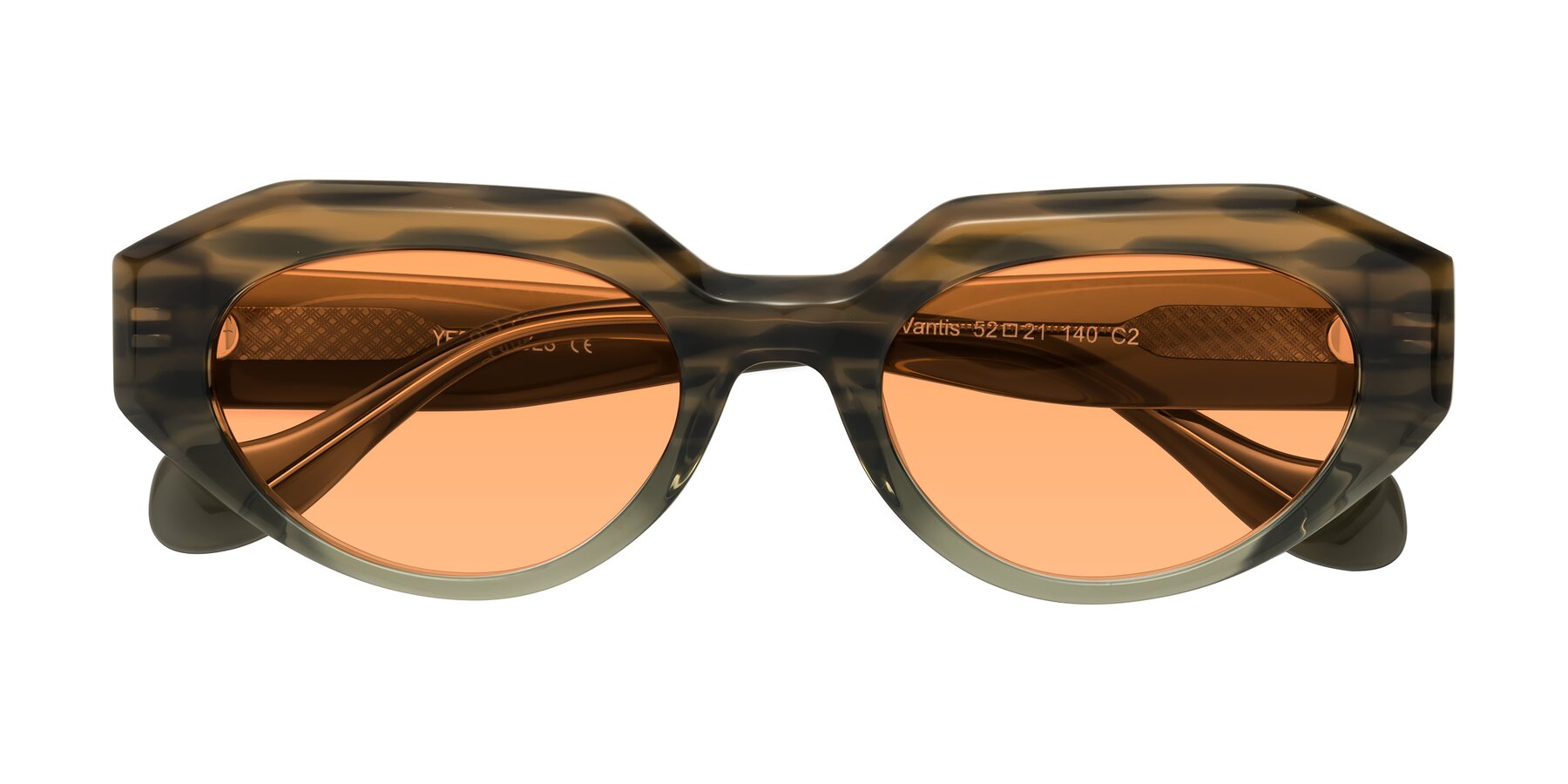 Folded Front of Vantis in Brown Striped with Medium Orange Tinted Lenses