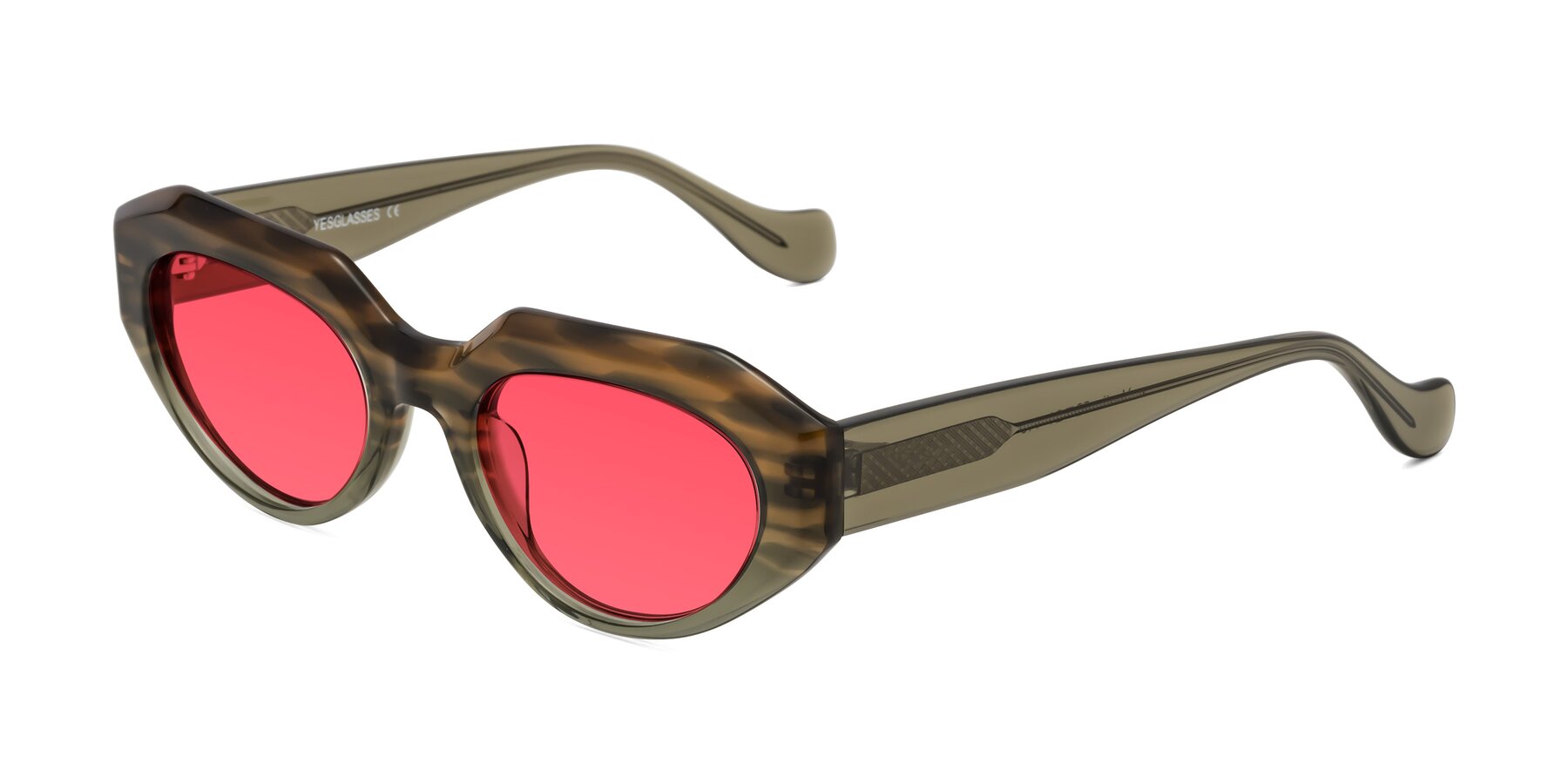 Angle of Vantis in Brown Striped with Red Tinted Lenses