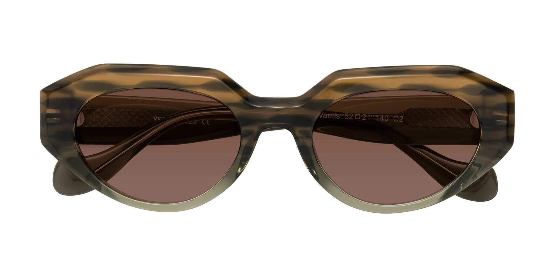 Folded Front of Vantis in Brown Striped with Brown Tinted Lenses