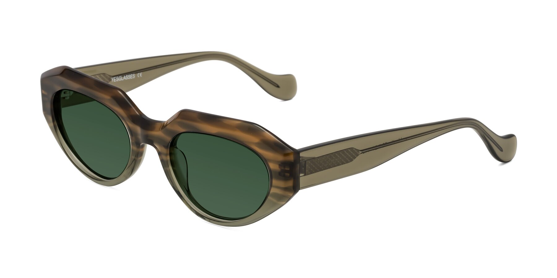 Angle of Vantis in Brown Striped with Green Tinted Lenses
