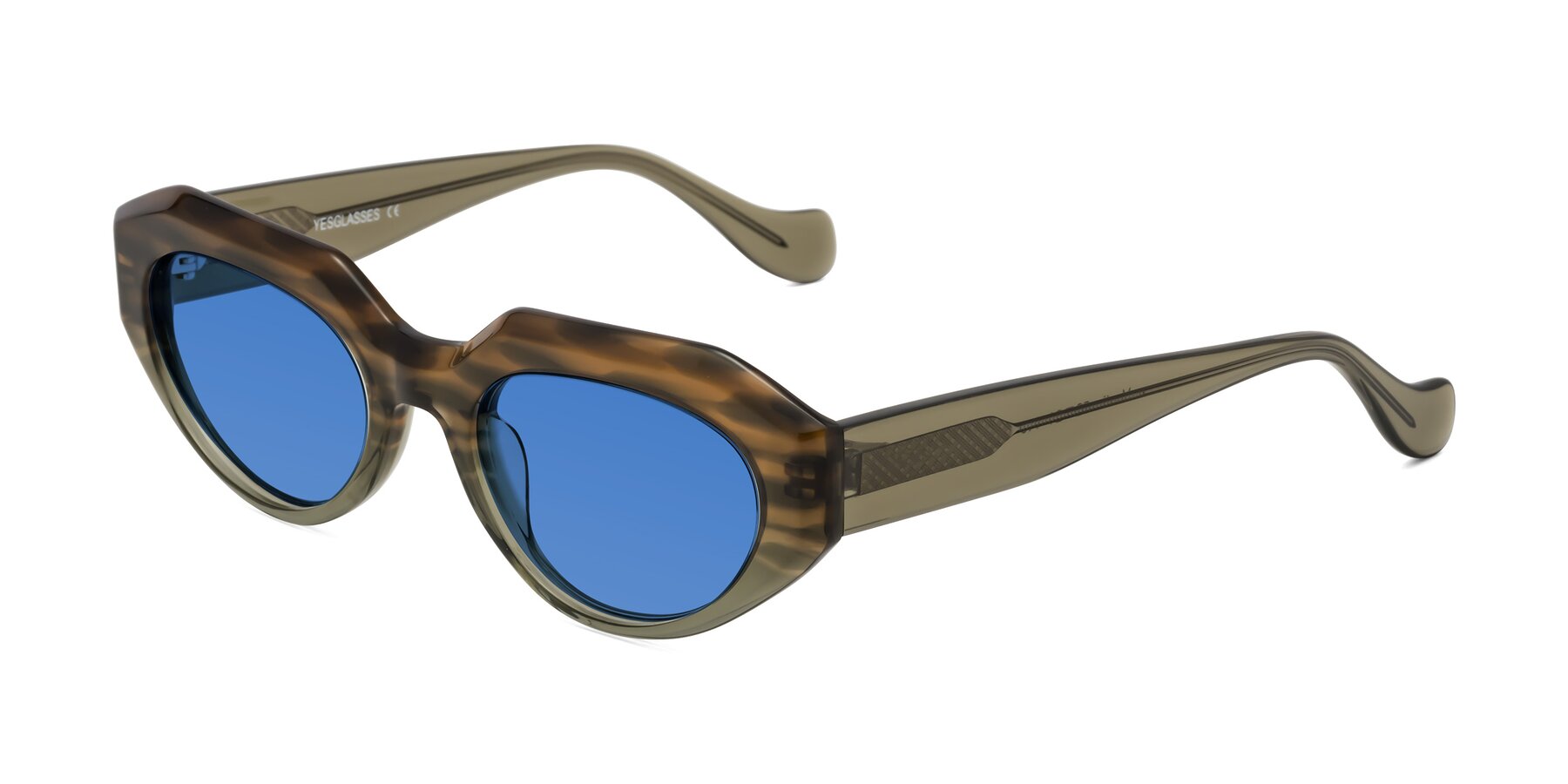 Angle of Vantis in Brown Striped with Blue Tinted Lenses