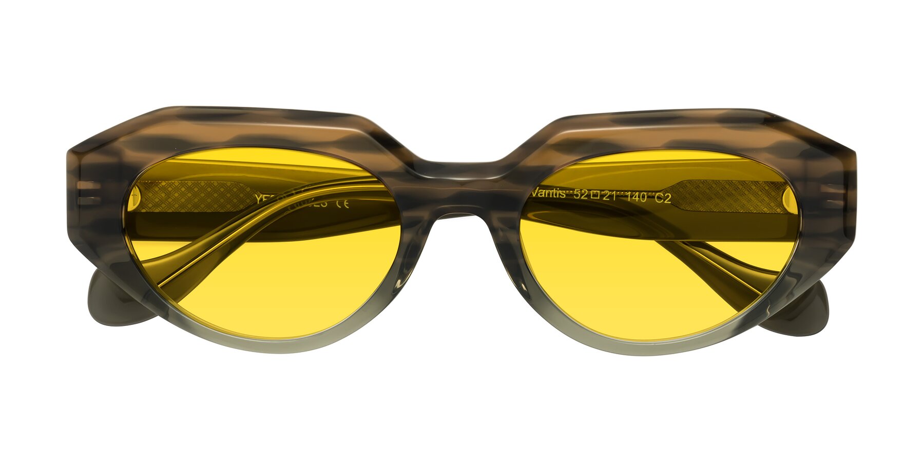 Folded Front of Vantis in Brown Striped with Yellow Tinted Lenses
