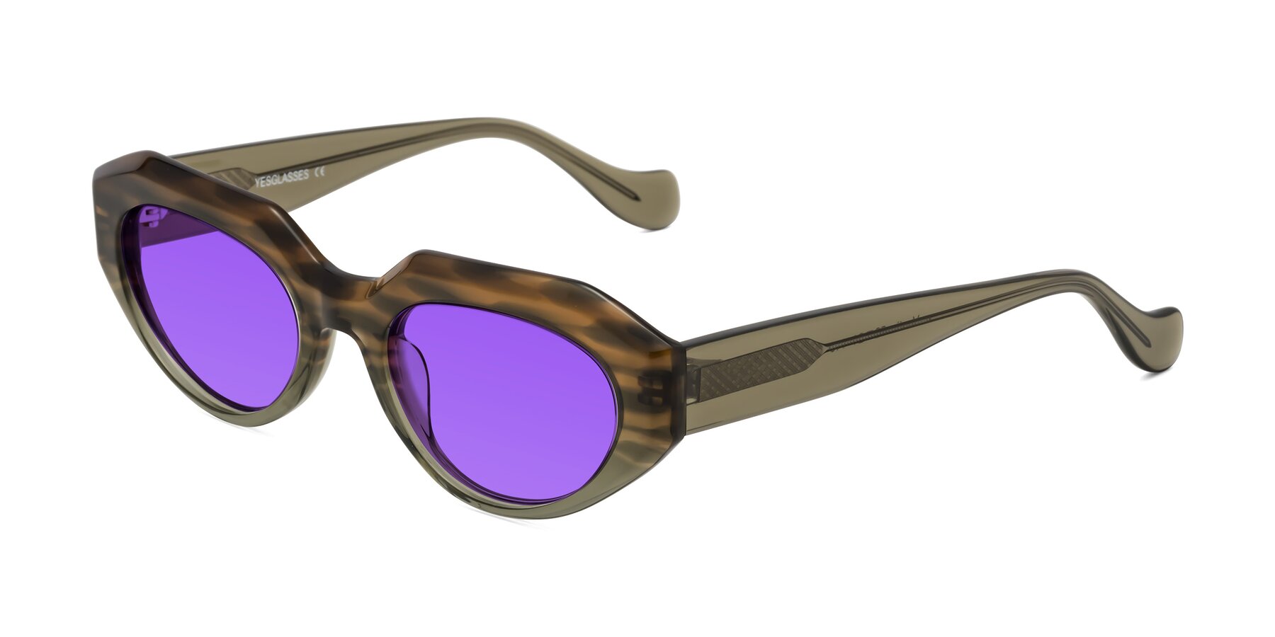 Angle of Vantis in Brown Striped with Purple Tinted Lenses