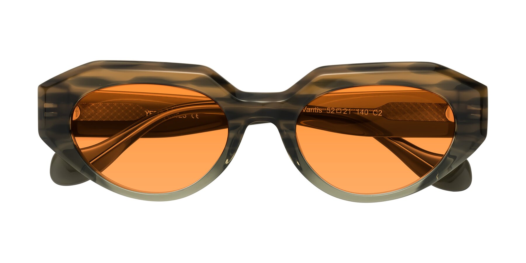 Folded Front of Vantis in Brown Striped with Orange Tinted Lenses