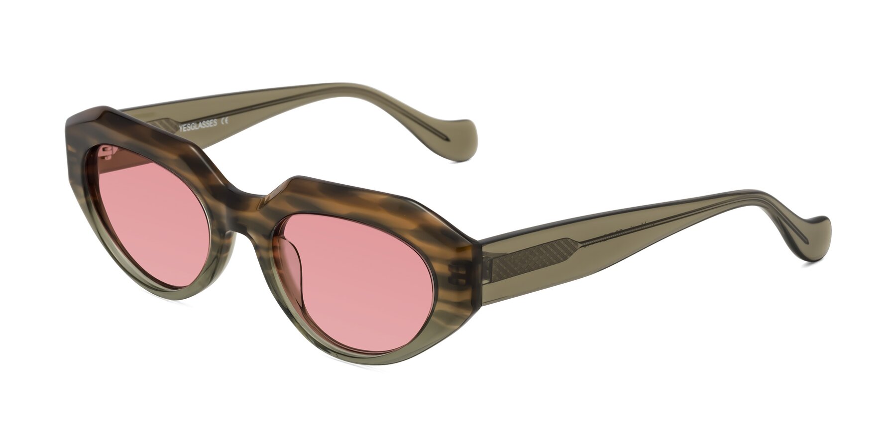 Angle of Vantis in Brown Striped with Medium Garnet Tinted Lenses