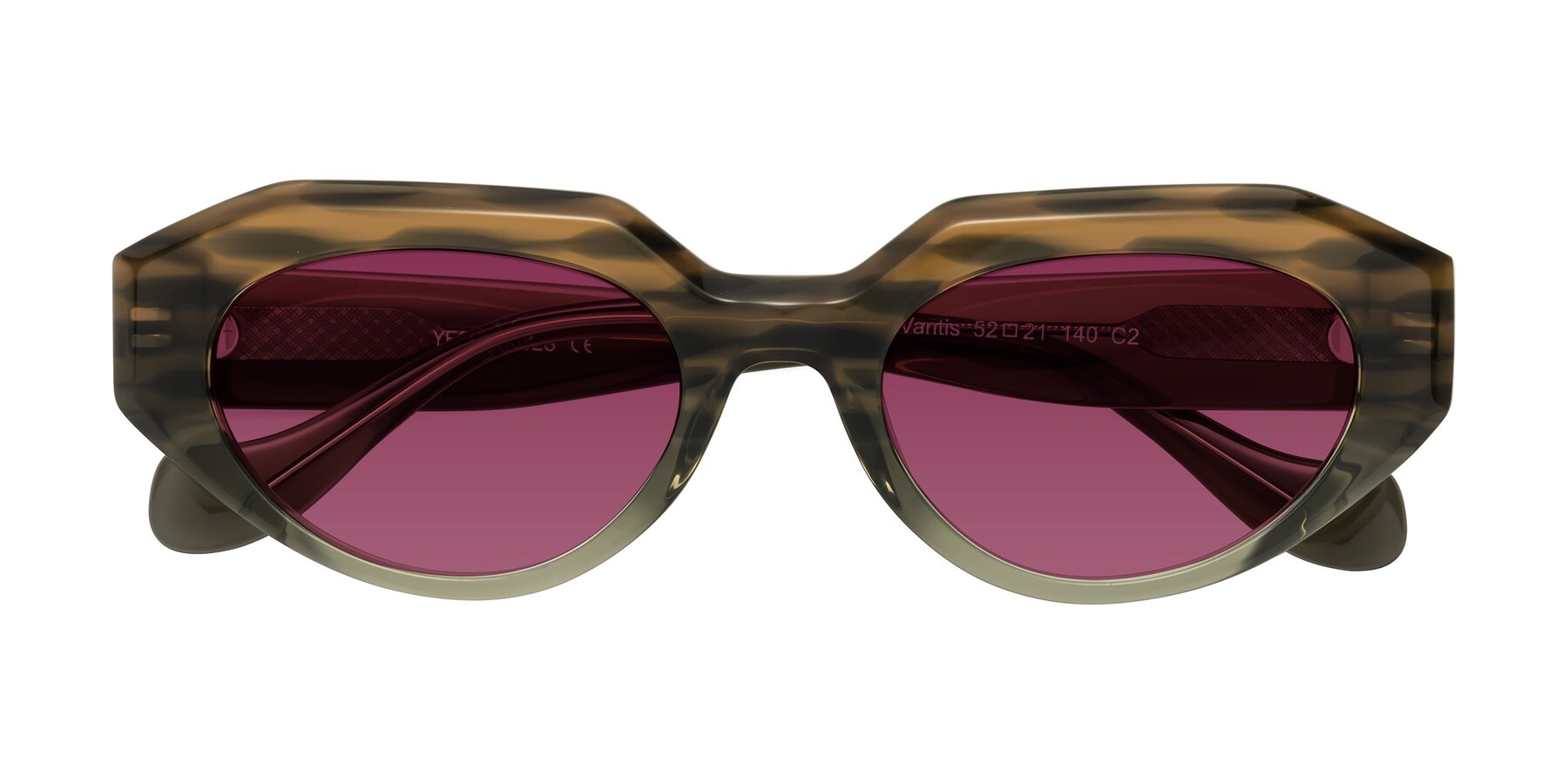 Folded Front of Vantis in Brown Striped with Wine Tinted Lenses