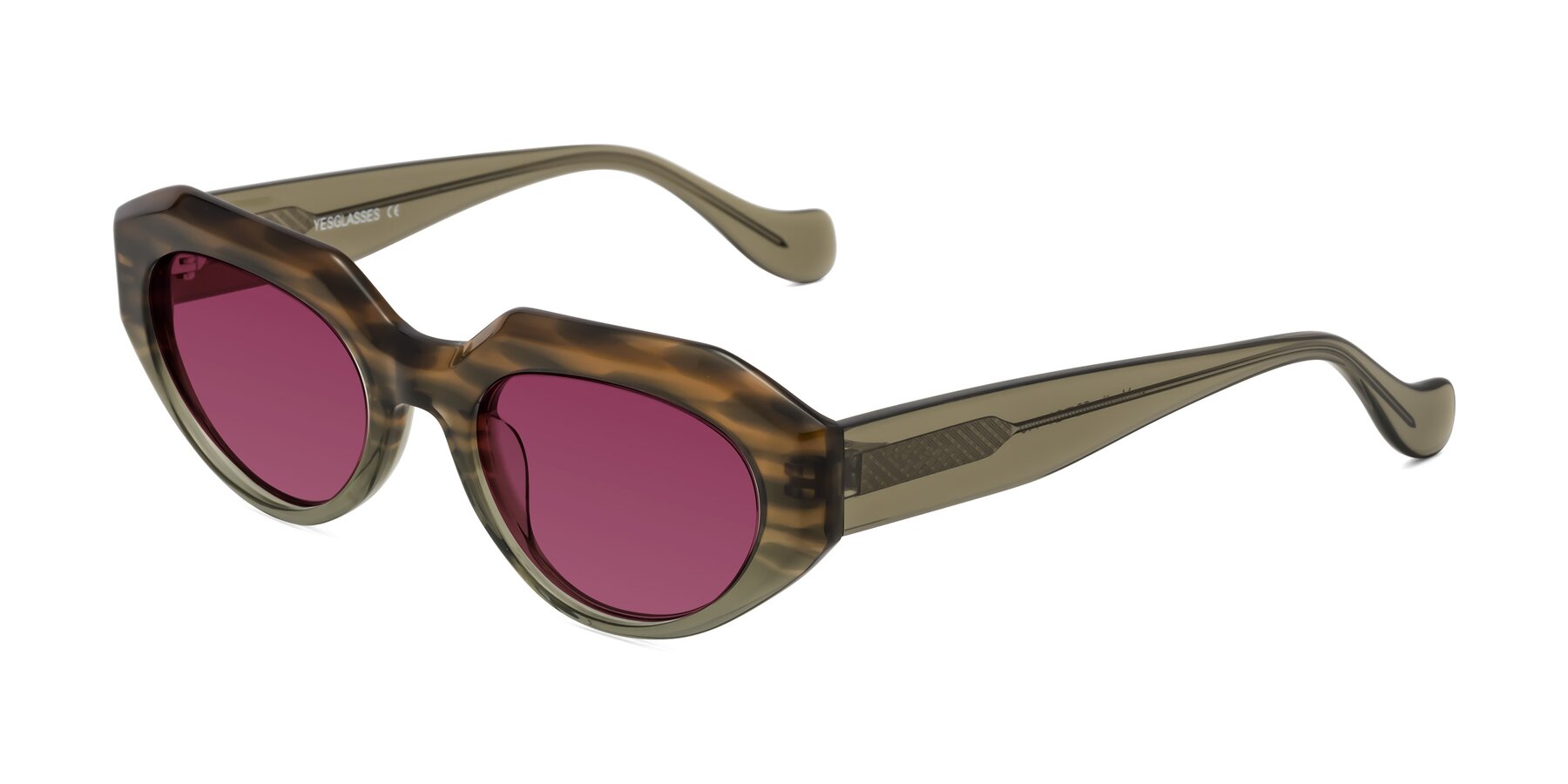 Angle of Vantis in Brown Striped with Wine Tinted Lenses