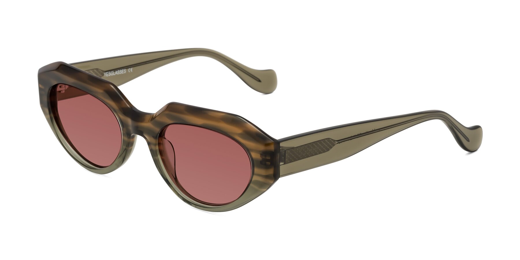 Angle of Vantis in Brown Striped with Garnet Tinted Lenses