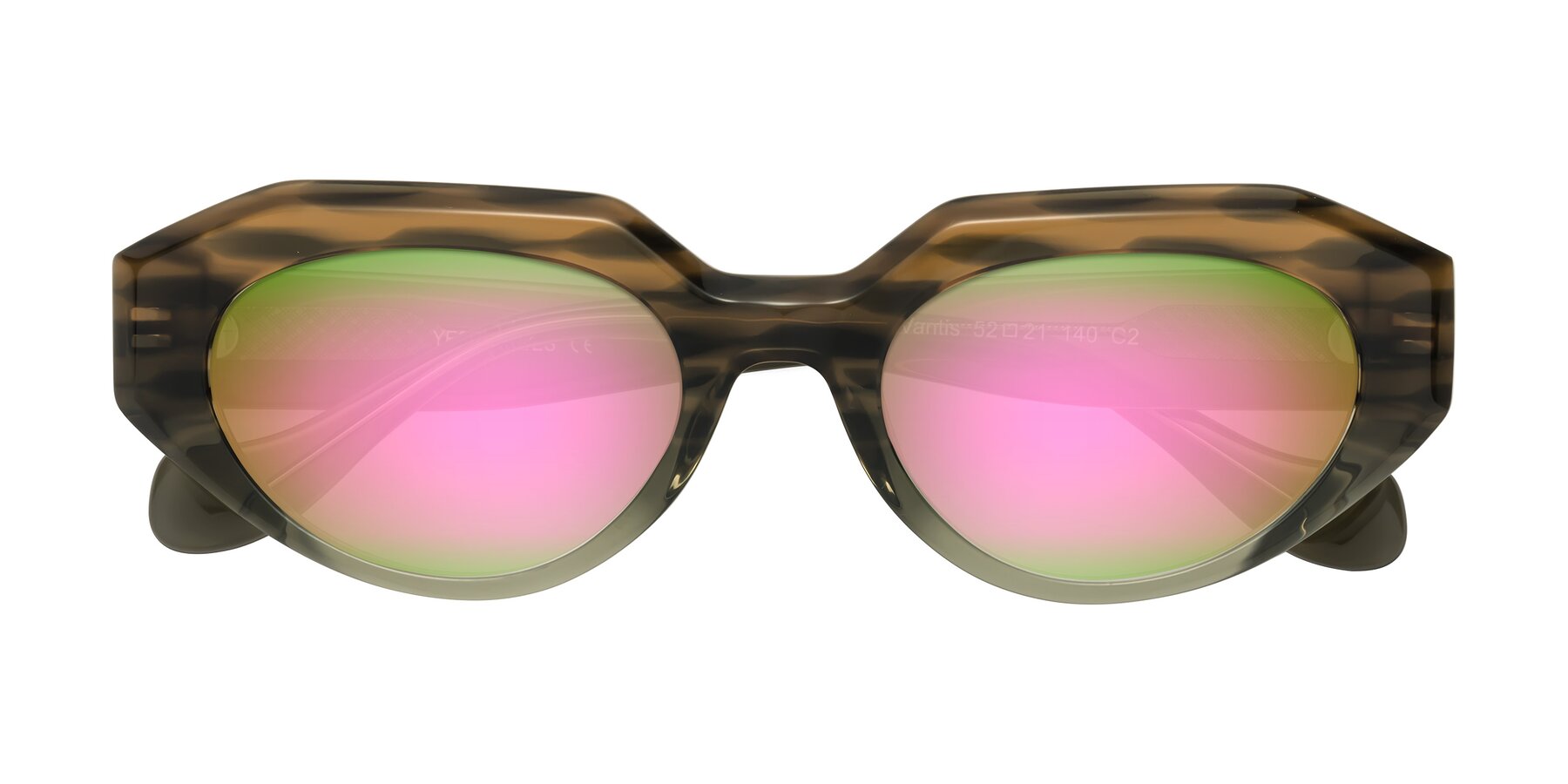 Folded Front of Vantis in Brown Striped with Pink Mirrored Lenses