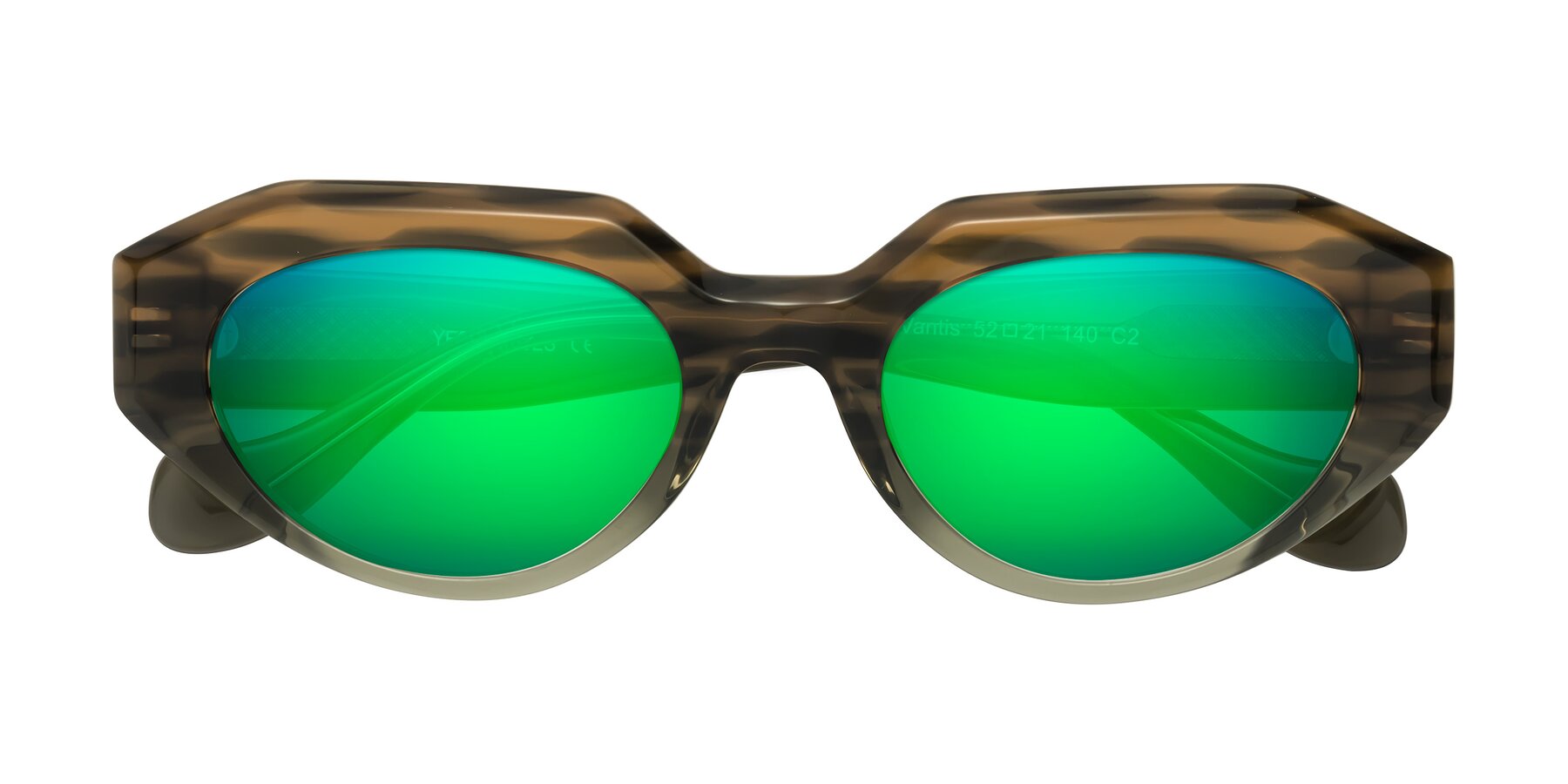 Folded Front of Vantis in Brown Striped with Green Mirrored Lenses