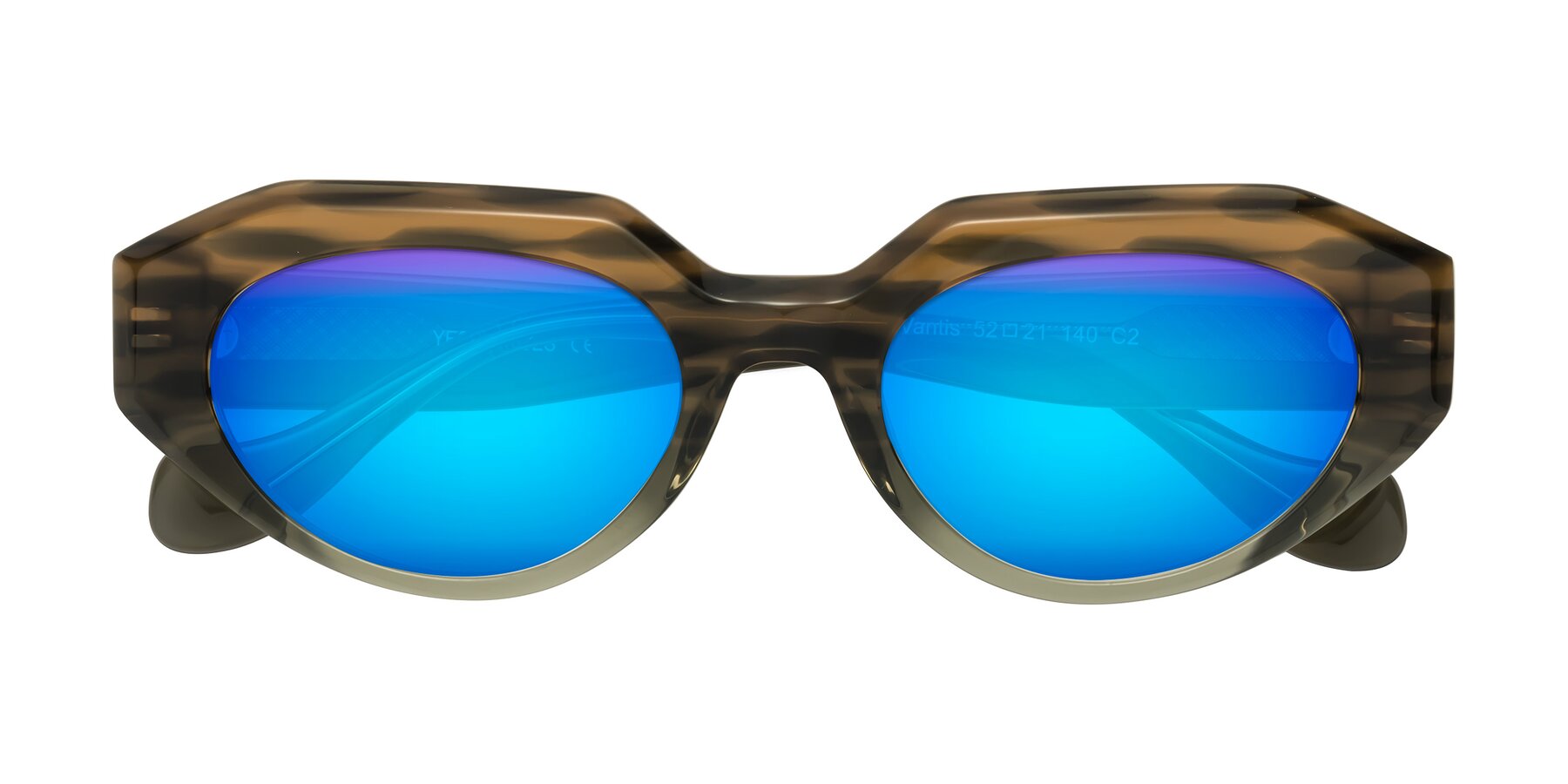Folded Front of Vantis in Brown Striped with Blue Mirrored Lenses