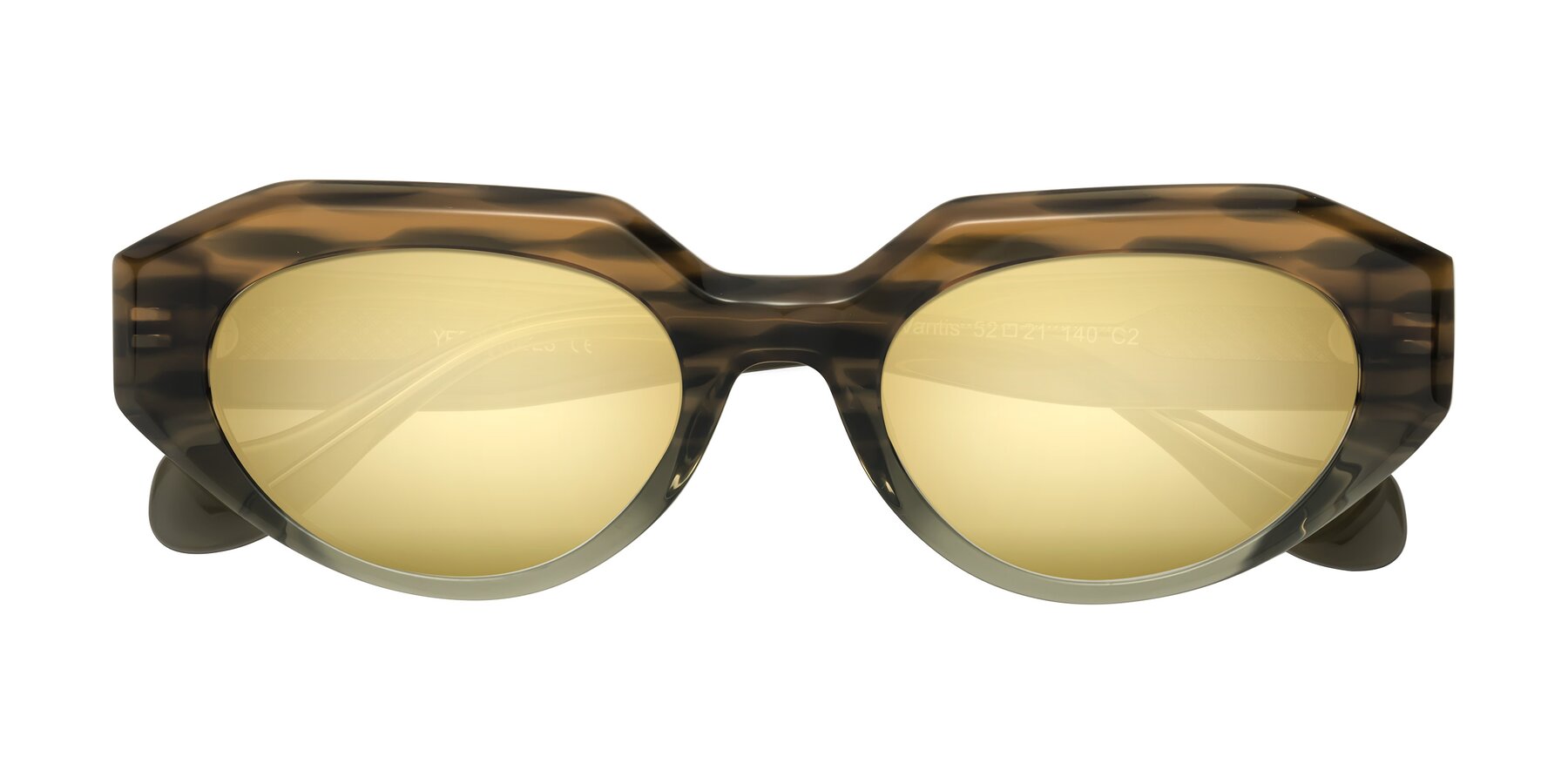 Folded Front of Vantis in Brown Striped with Gold Mirrored Lenses