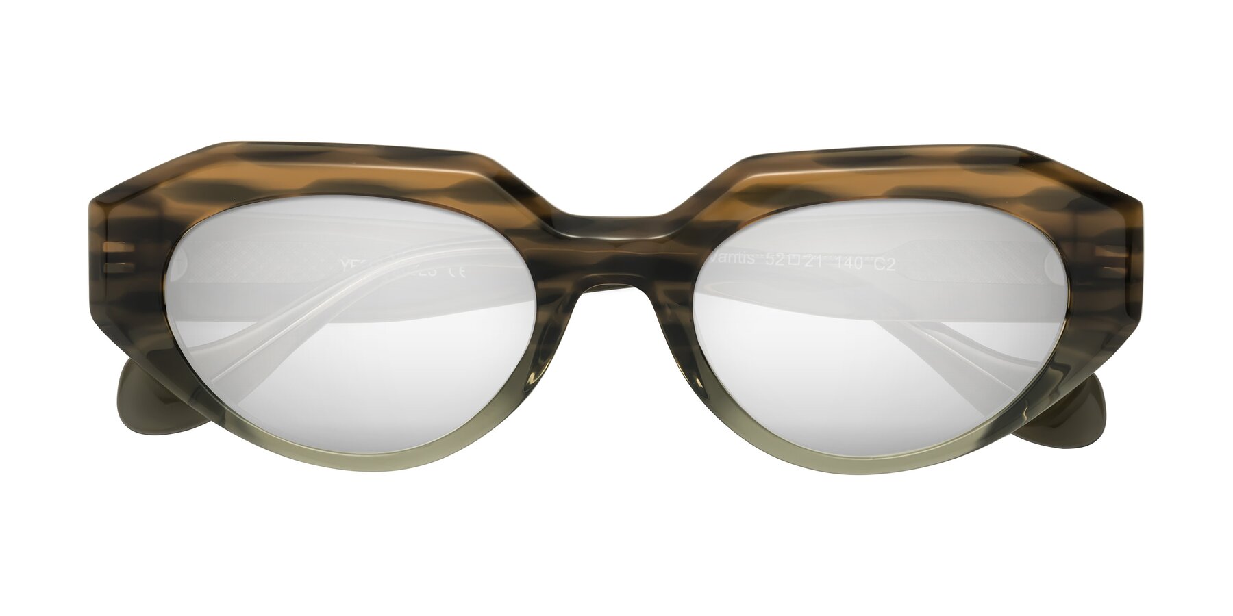 Folded Front of Vantis in Brown Striped with Silver Mirrored Lenses