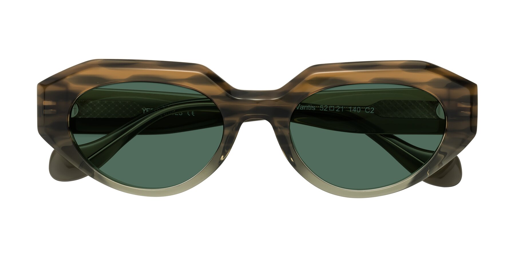 Folded Front of Vantis in Brown Striped with Green Polarized Lenses