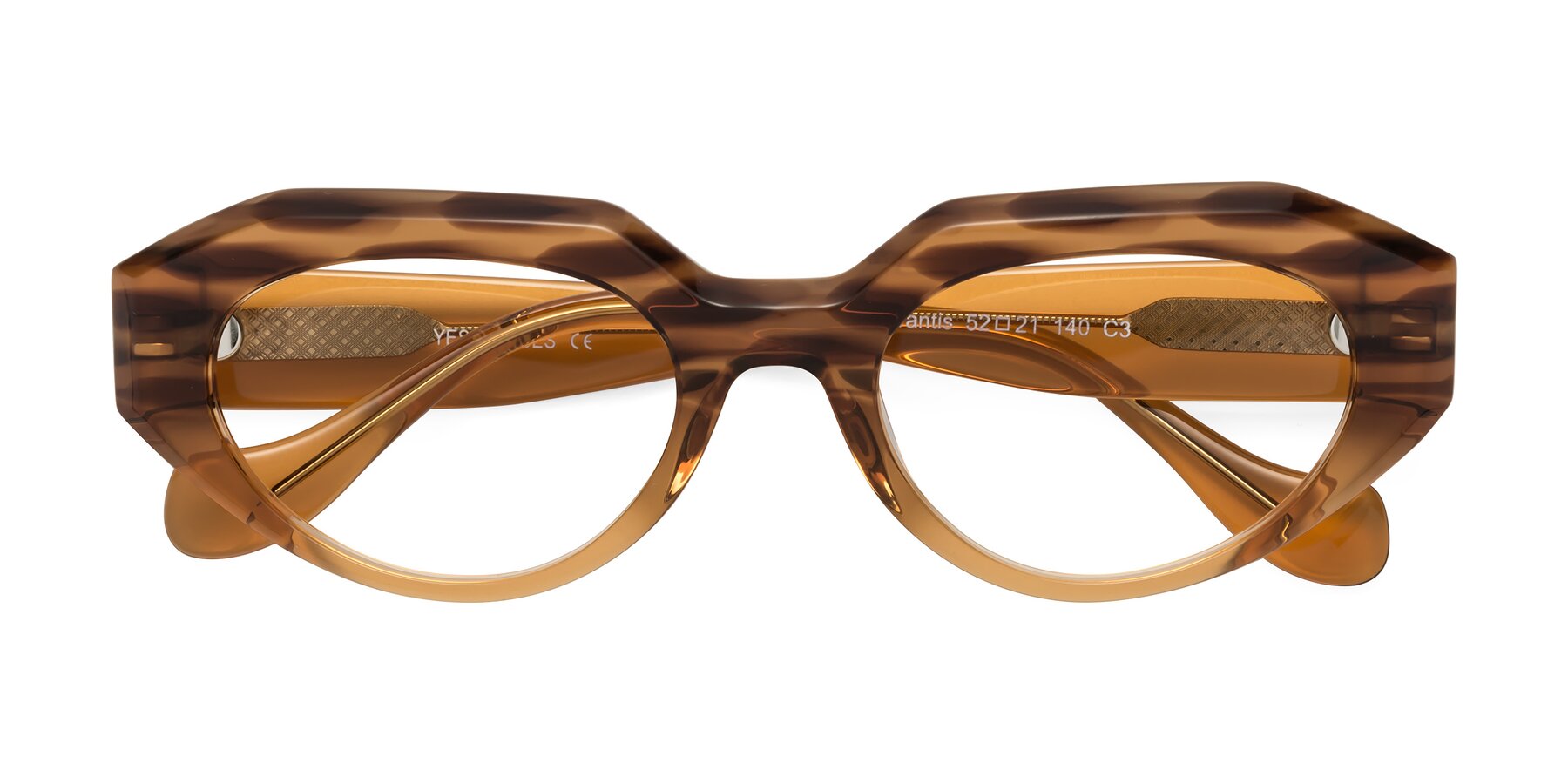Folded Front of Vantis in Amber Striped with Clear Eyeglass Lenses