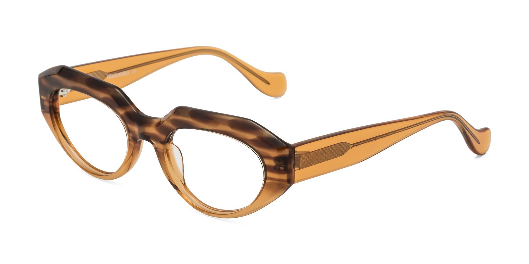 Angle of Vantis in Amber Striped with Clear Eyeglass Lenses