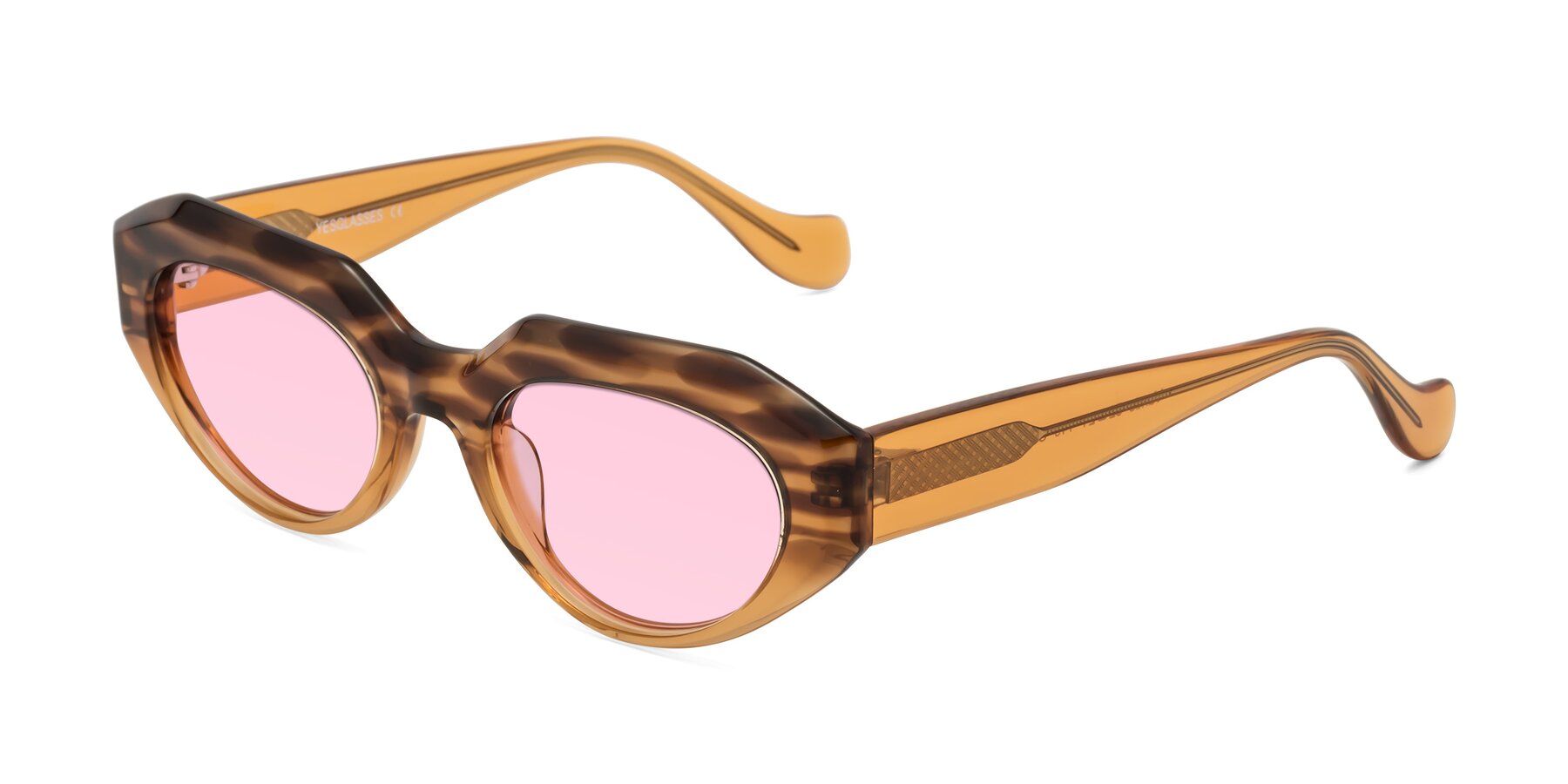 Angle of Vantis in Amber Striped with Light Pink Tinted Lenses