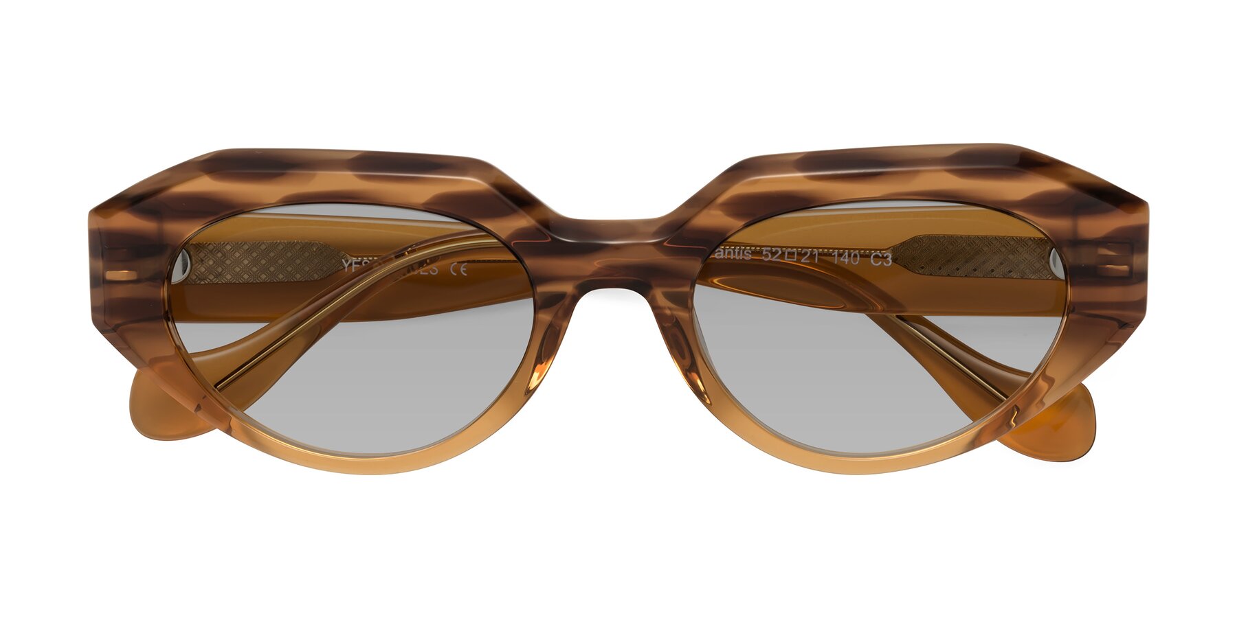 Folded Front of Vantis in Amber Striped with Light Gray Tinted Lenses