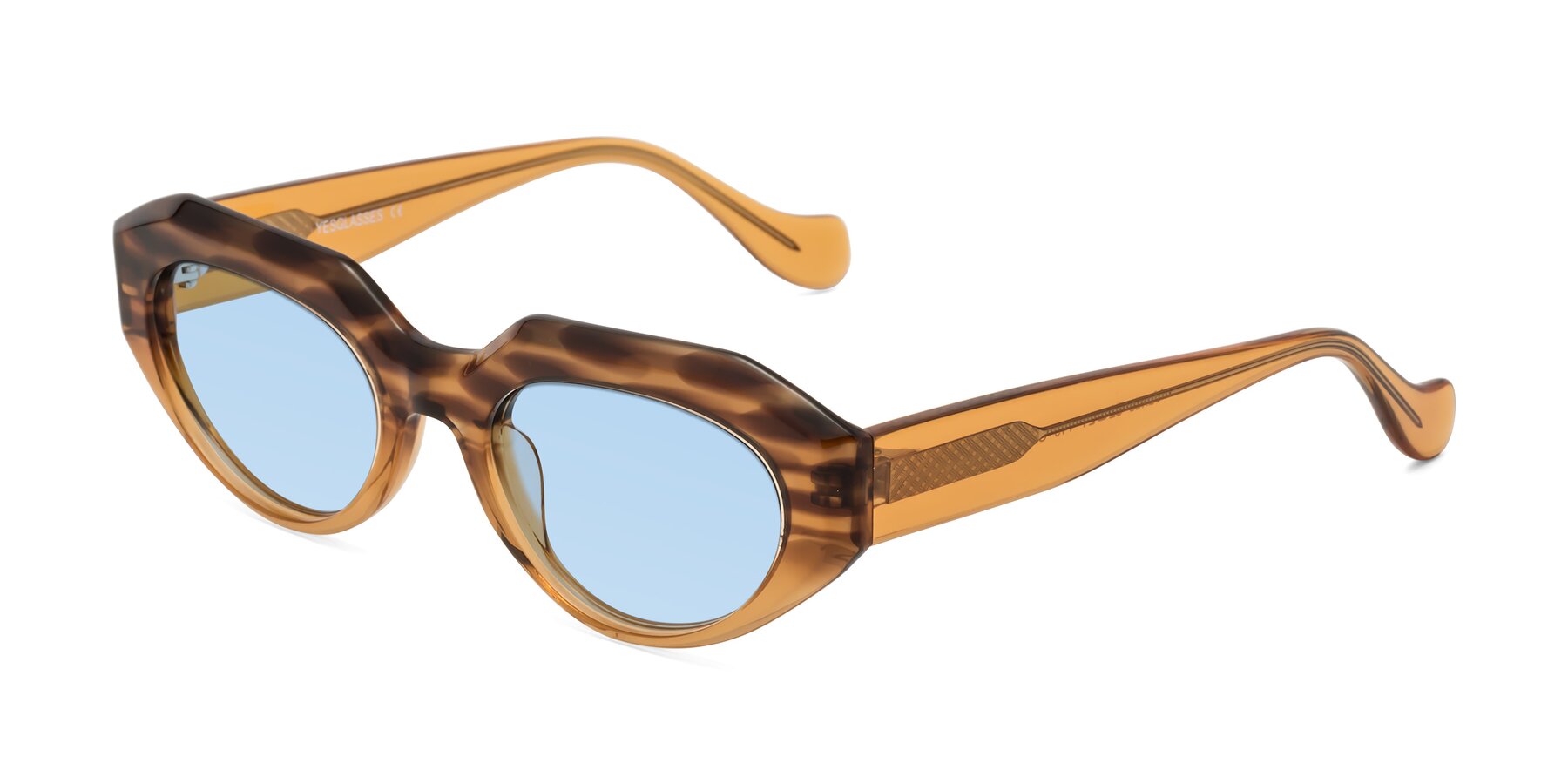 Angle of Vantis in Amber Striped with Light Blue Tinted Lenses