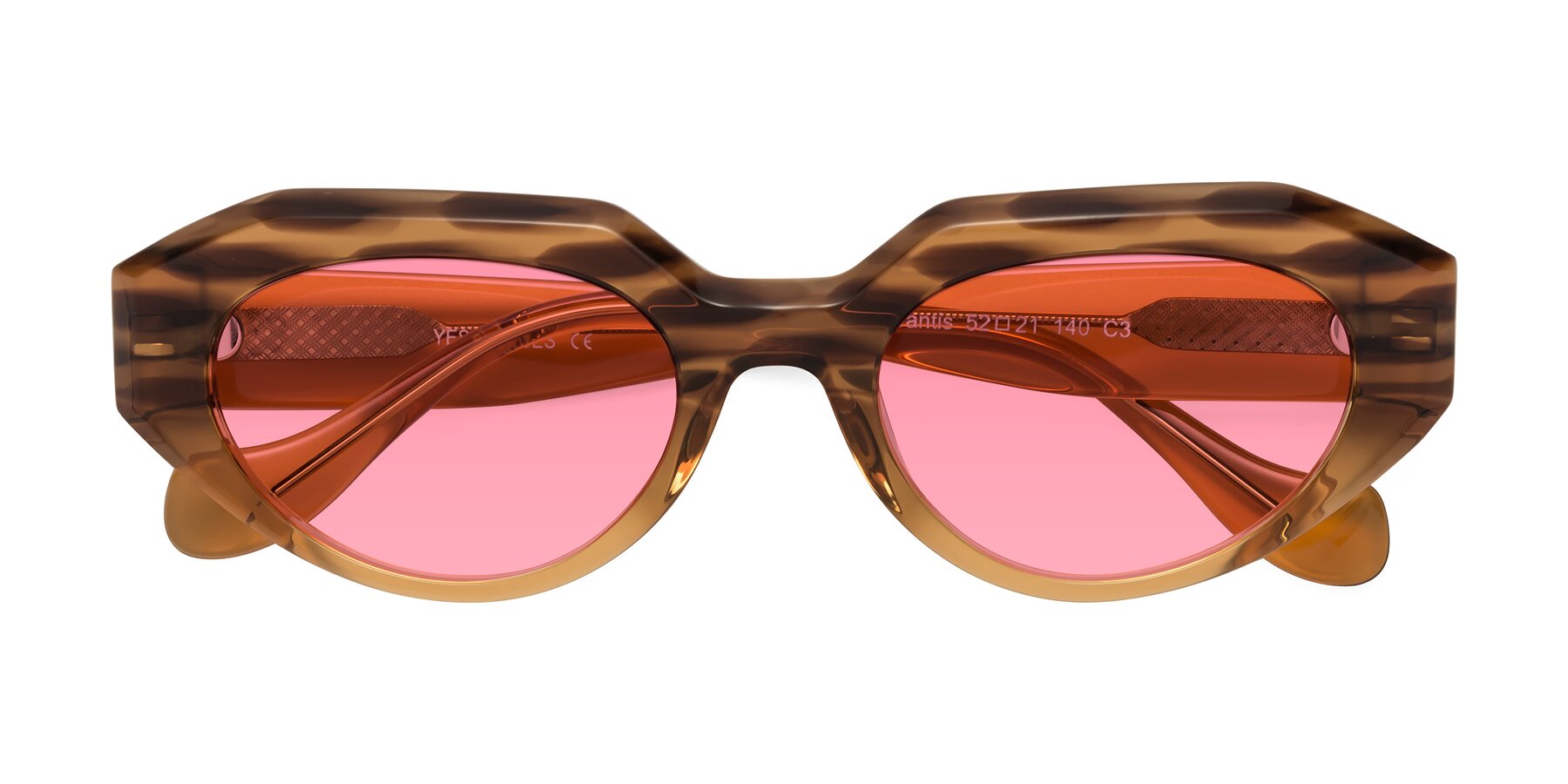 Folded Front of Vantis in Amber Striped with Pink Tinted Lenses