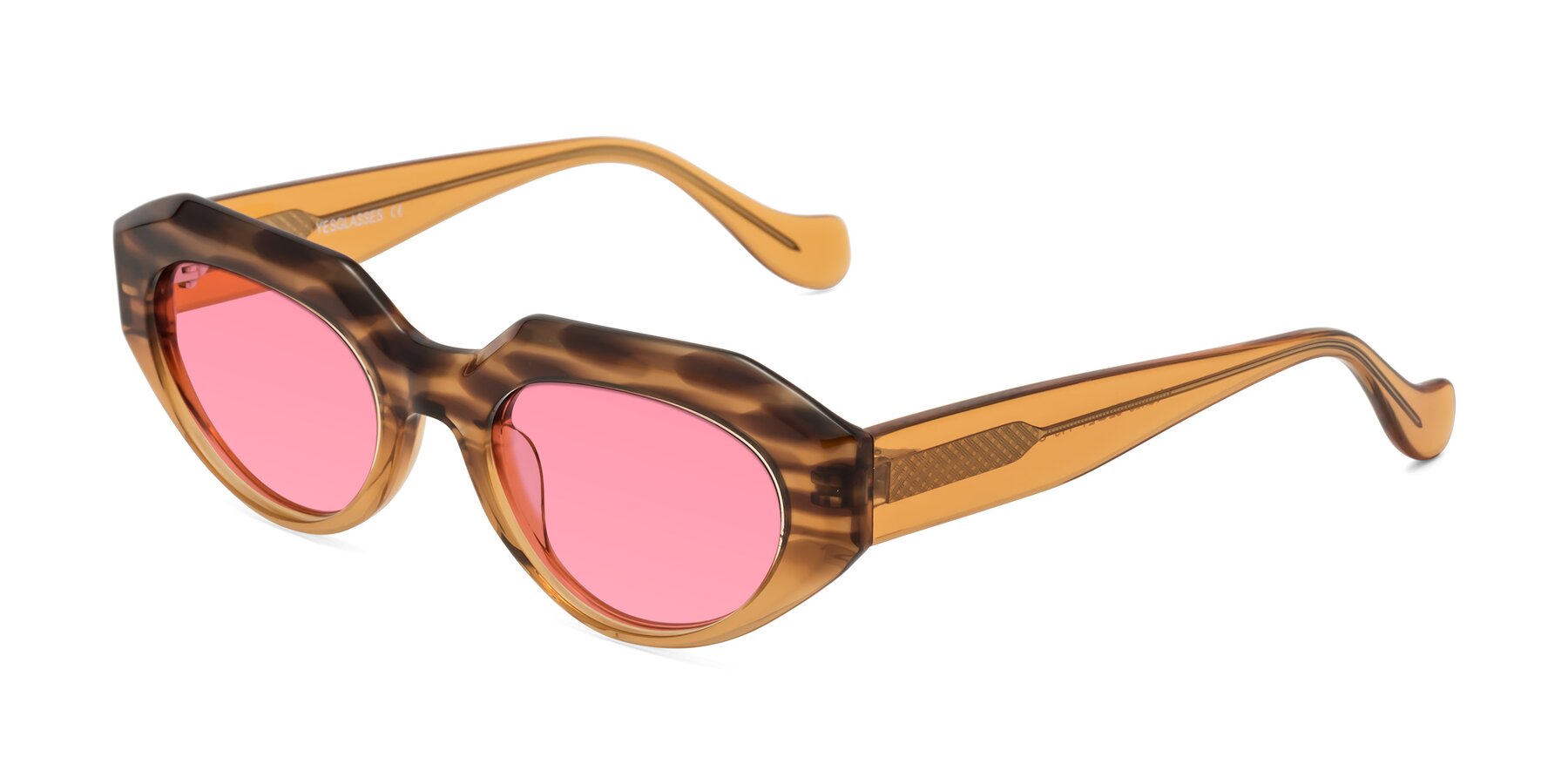 Angle of Vantis in Amber Striped with Pink Tinted Lenses