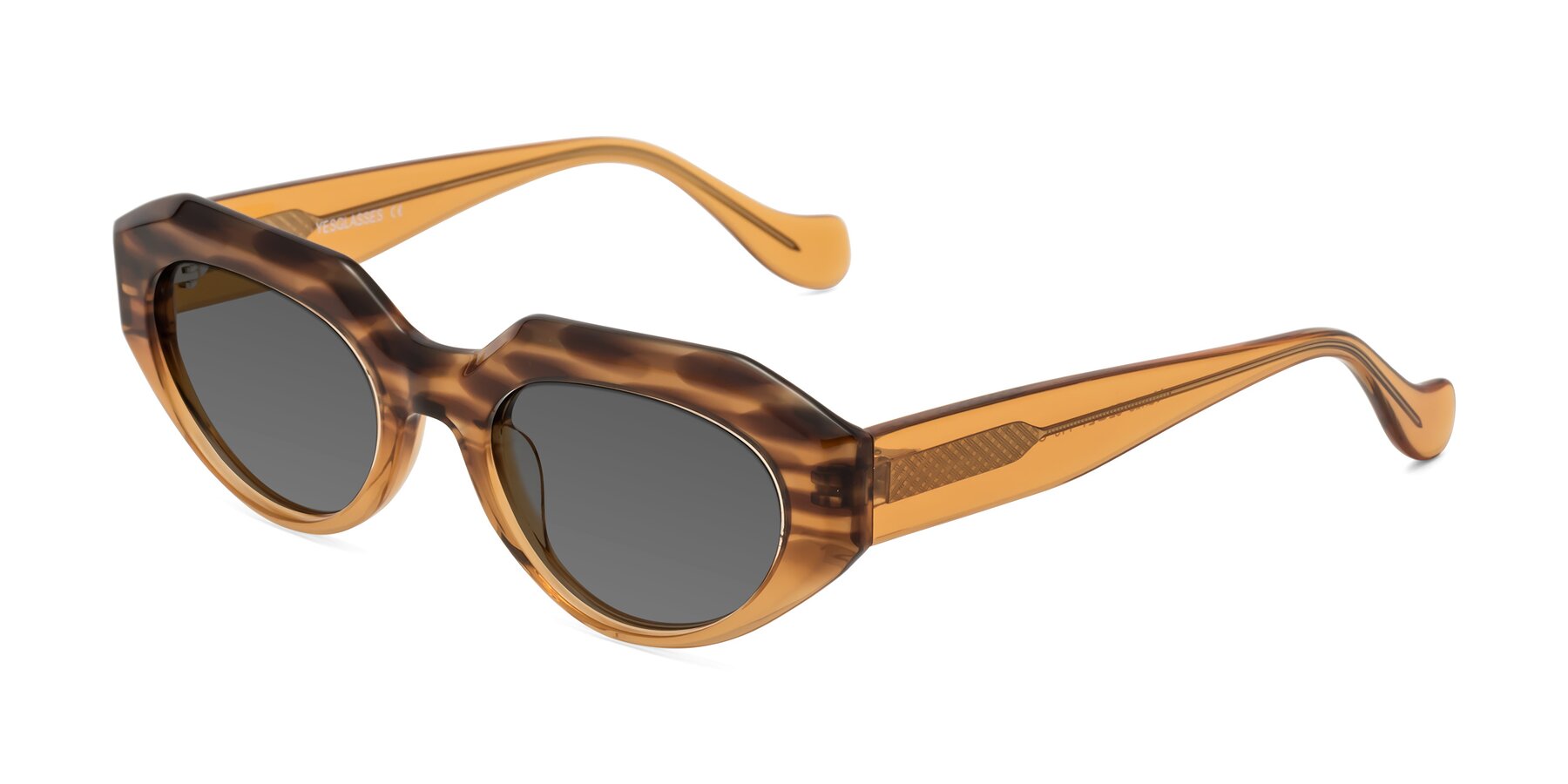 Angle of Vantis in Amber Striped with Medium Gray Tinted Lenses