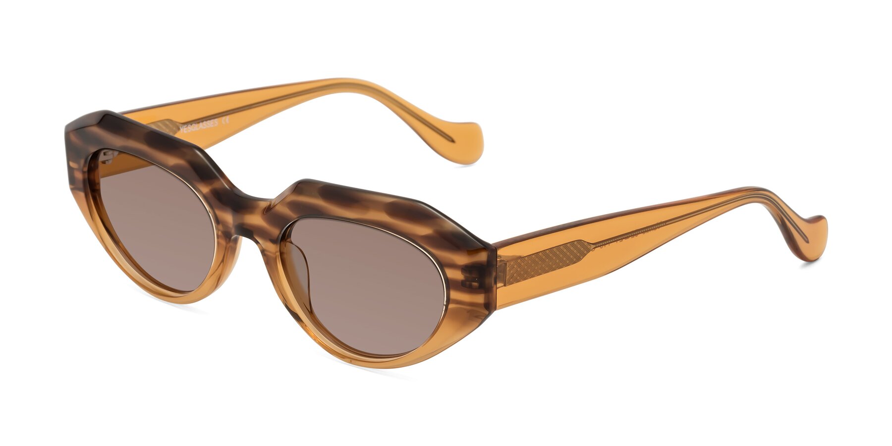 Angle of Vantis in Amber Striped with Medium Brown Tinted Lenses
