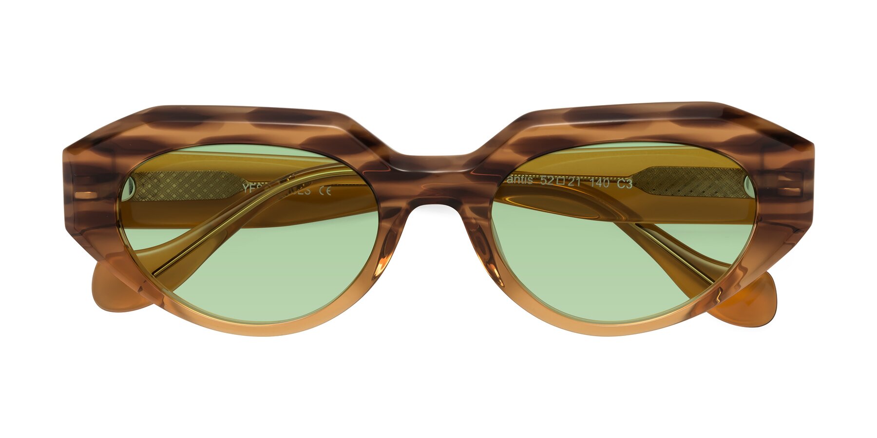 Folded Front of Vantis in Amber Striped with Medium Green Tinted Lenses