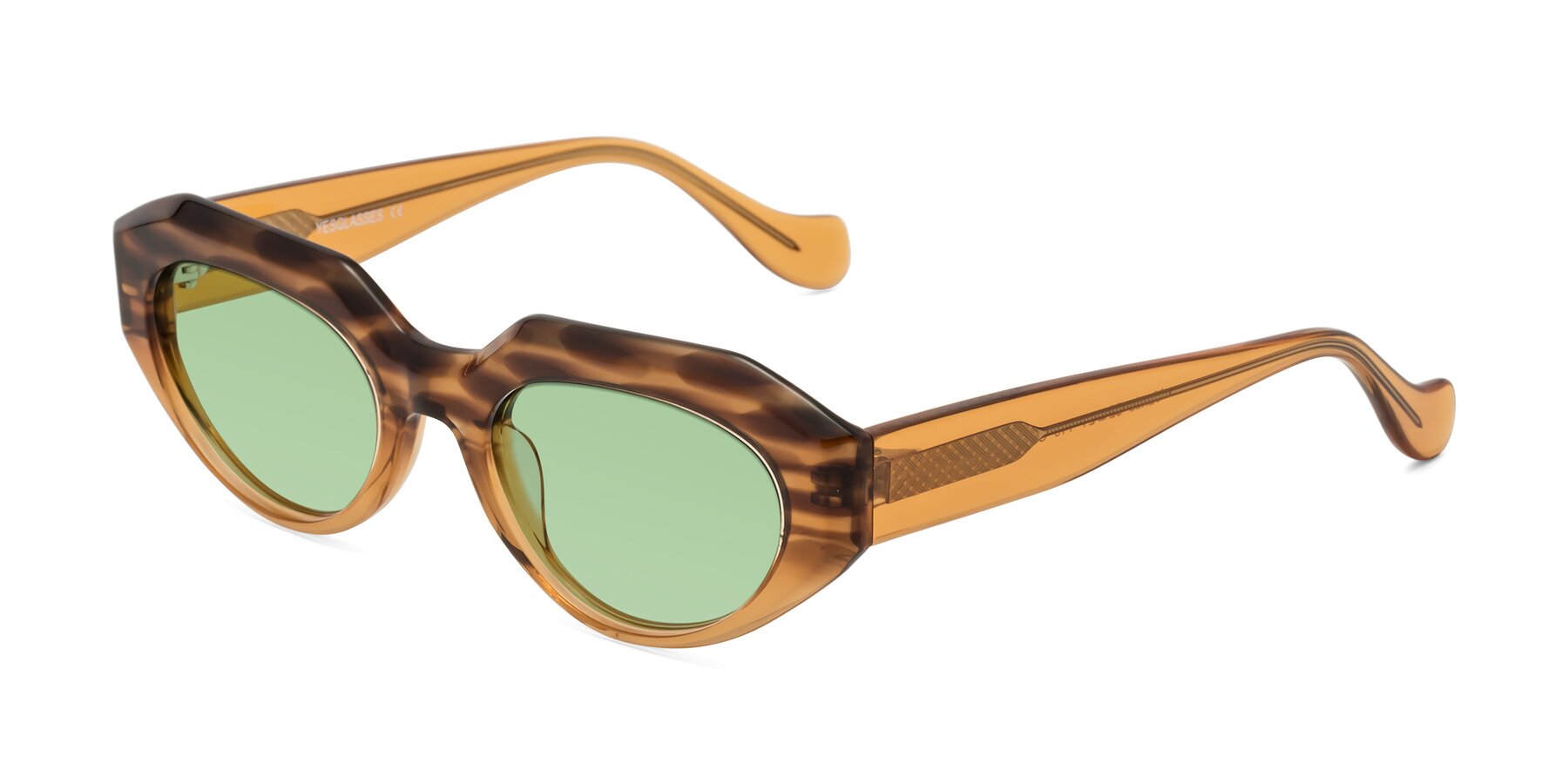Angle of Vantis in Amber Striped with Medium Green Tinted Lenses