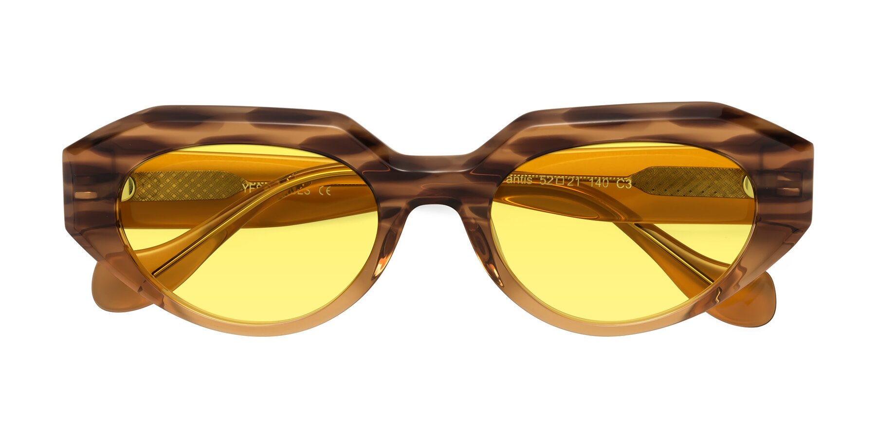 Folded Front of Vantis in Amber Striped with Medium Yellow Tinted Lenses