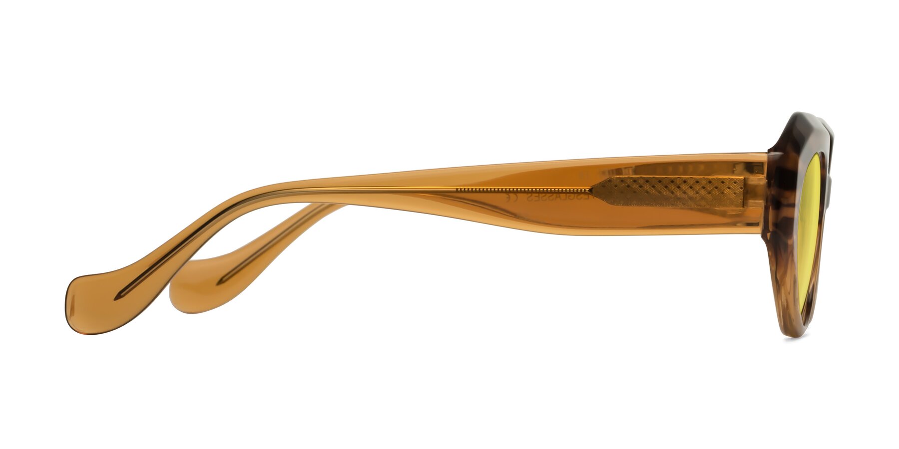 Side of Vantis in Amber Striped with Medium Yellow Tinted Lenses